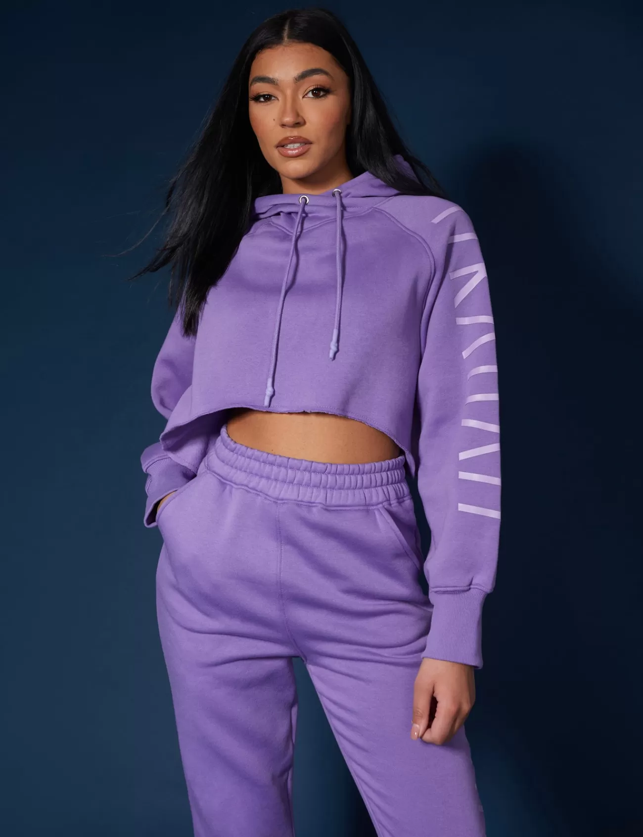 Public Desire Kaiia Slogan Cropped Hoodie Violet Discount