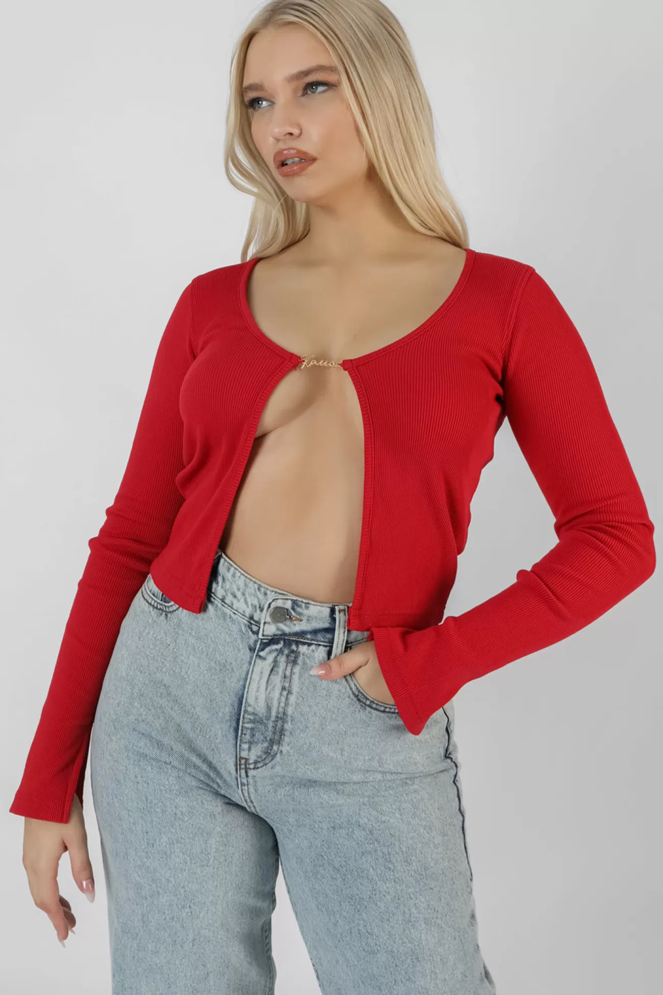 Public Desire Kaiia Trim Ribbed Top Red New