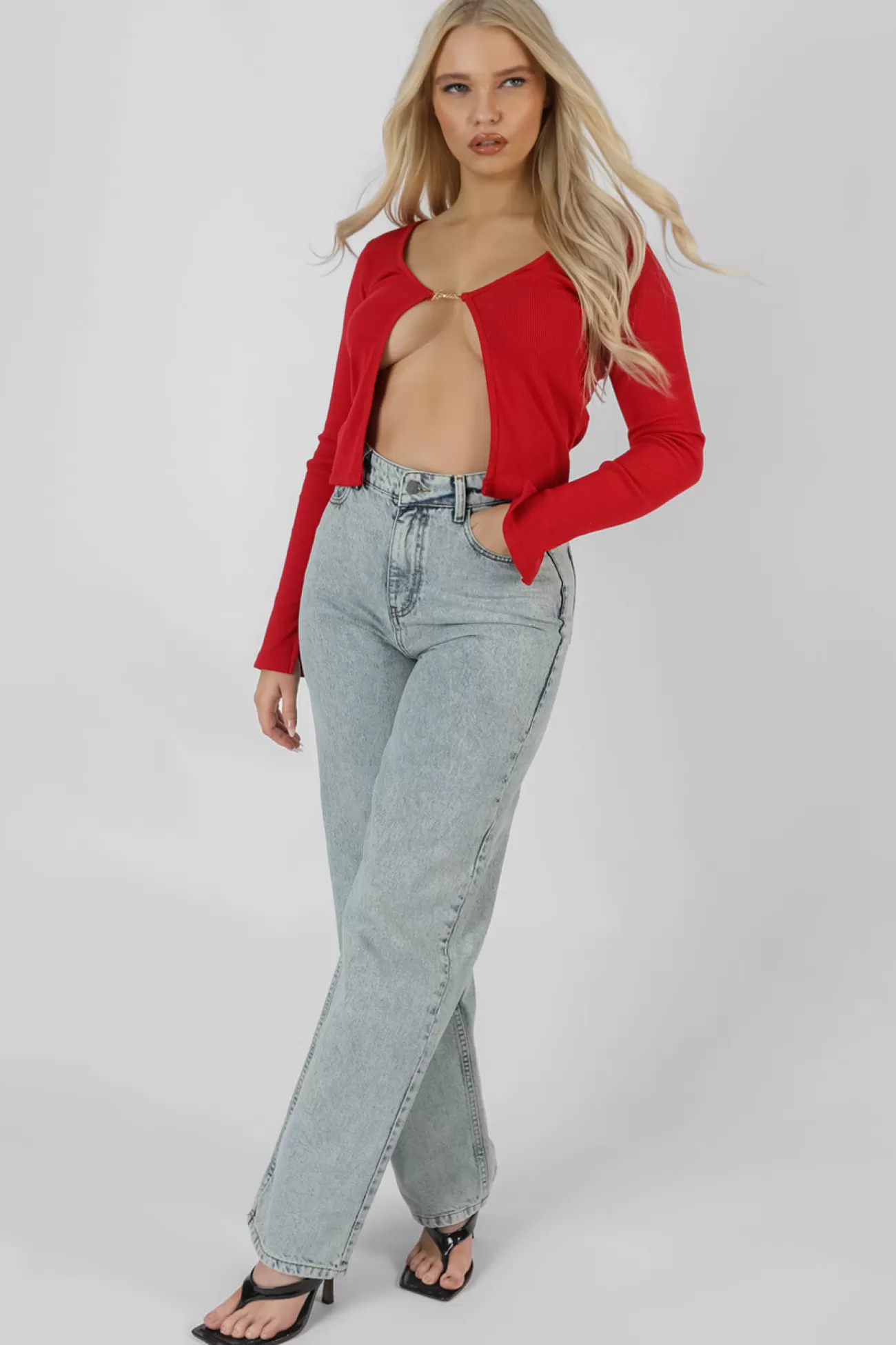 Public Desire Kaiia Trim Ribbed Top Red New