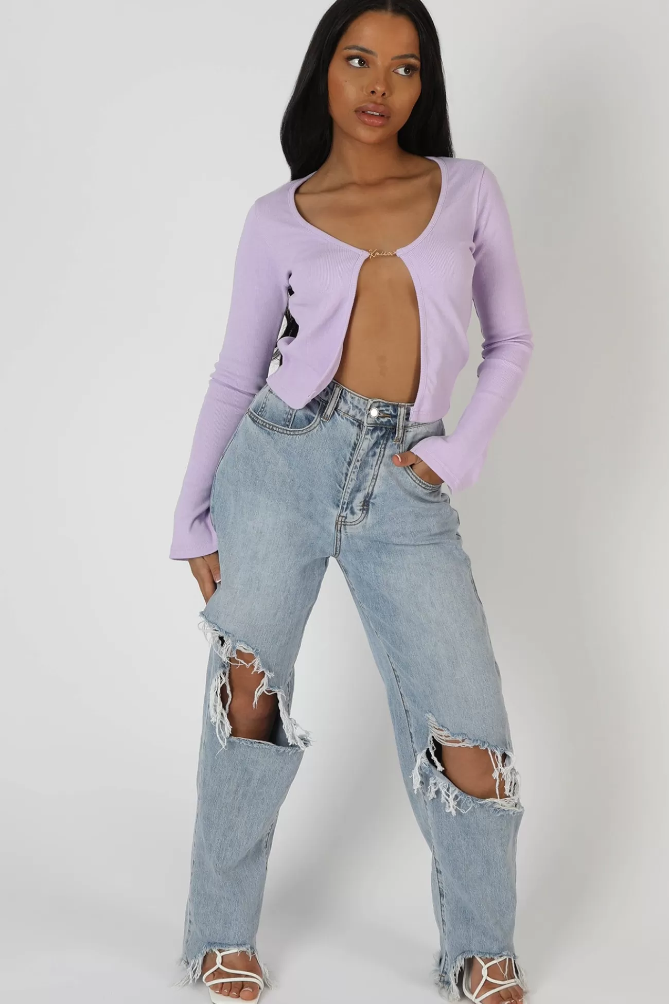 Public Desire Kaiia Trim Ribbed Top Lilac New