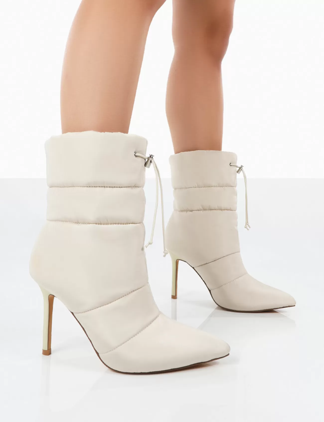 Public Desire Kenza X Reset Nylon Stiletto Padded Heeled Ankle Boots Beige Discount