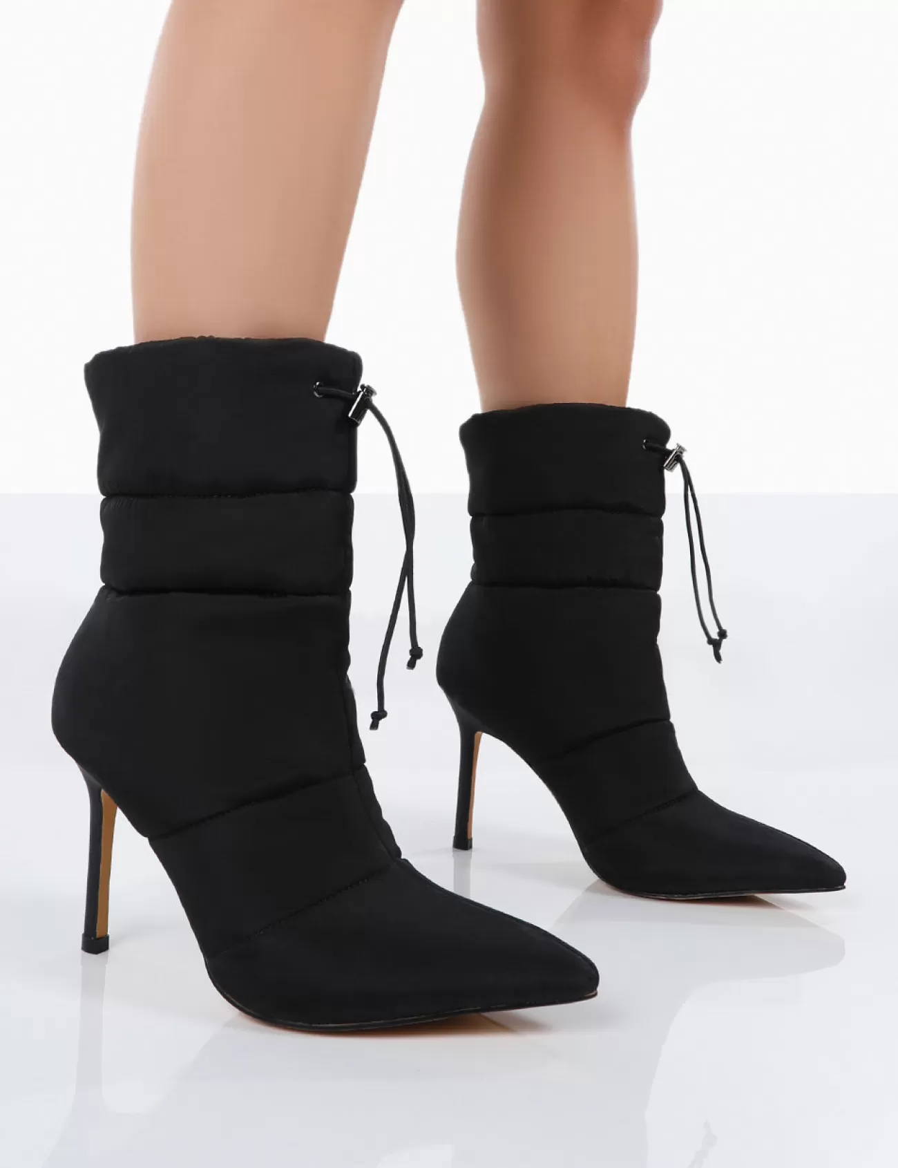 Public Desire Kenza X Reset Nylon Stiletto Padded Heeled Ankle Boots Black Clearance