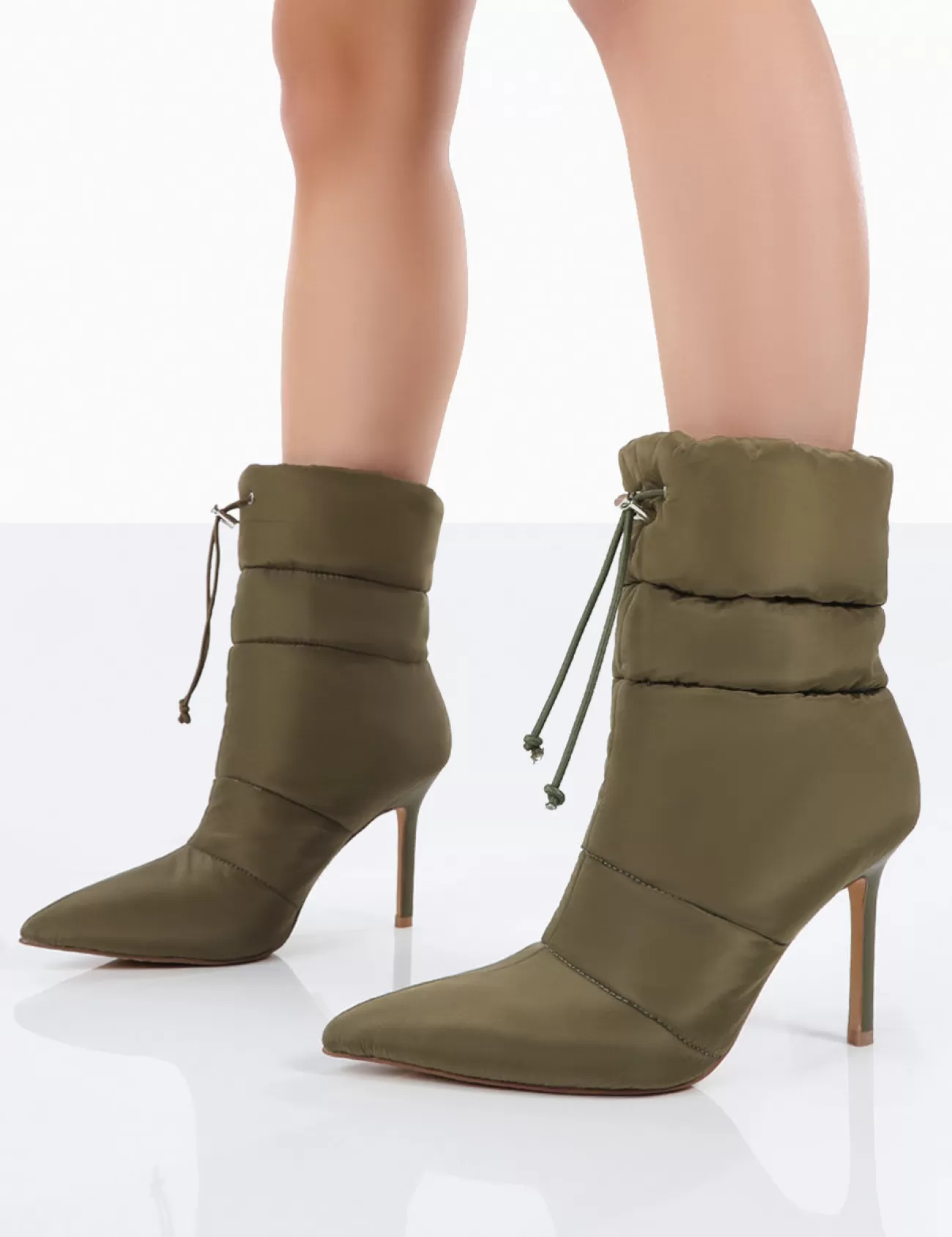 Public Desire Kenza X Reset Nylon Stiletto Padded Heeled Ankle Boots Green Flash Sale