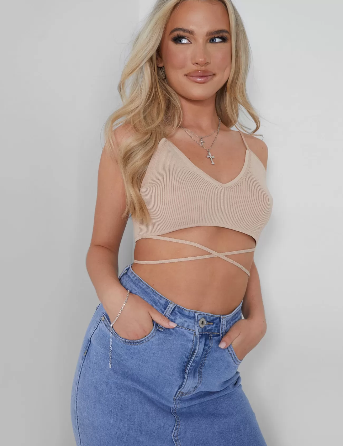 Public Desire Knitted Ribbed Bralet Nude Hot