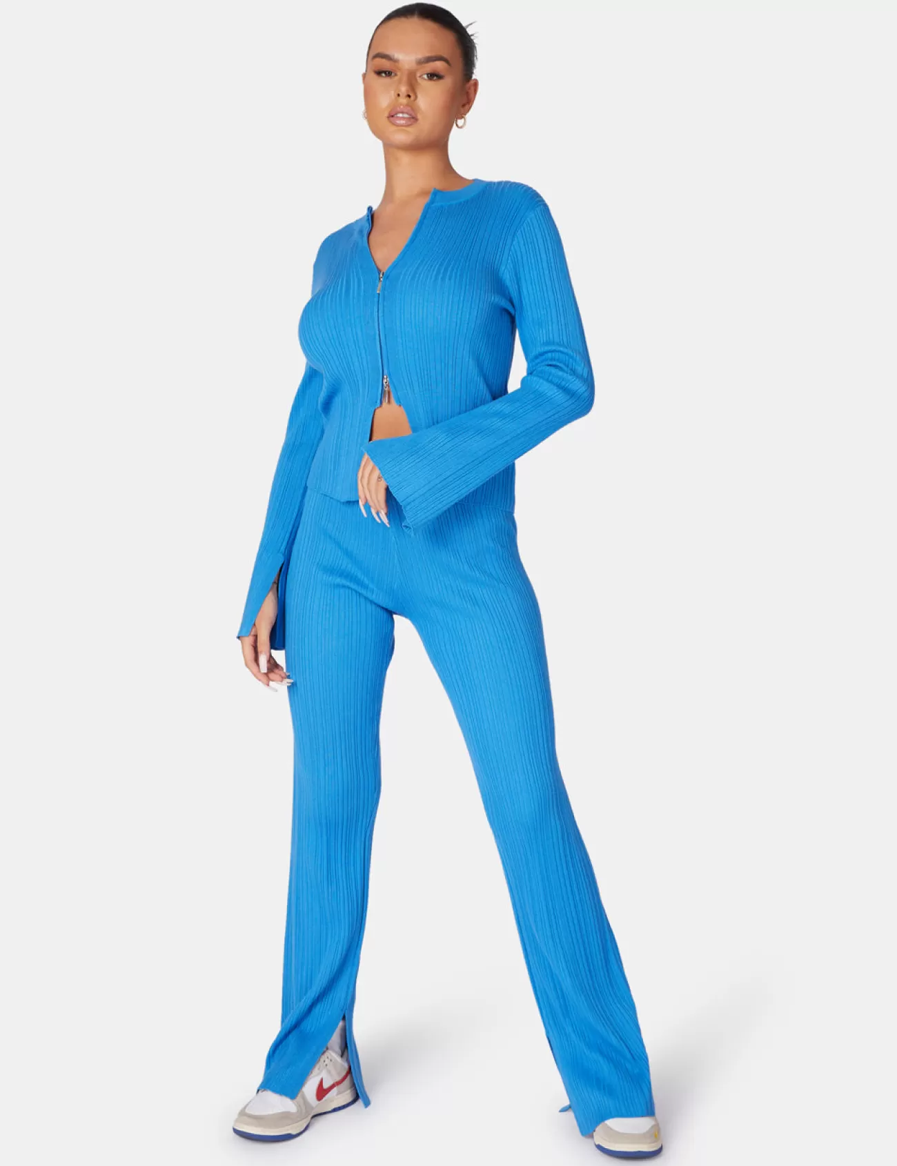 Public Desire Knitted Zip Front Top Blue Cheap