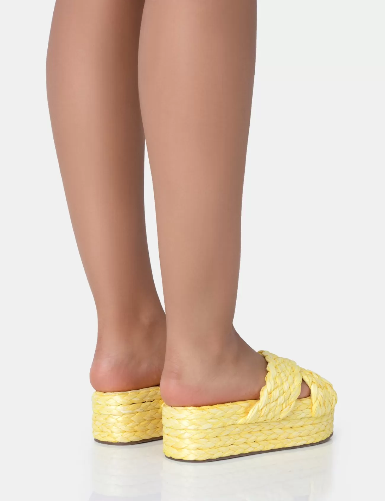 Public Desire Kos Raffia Cross Over Strap Slip On Flatform Sandals Yellow Store