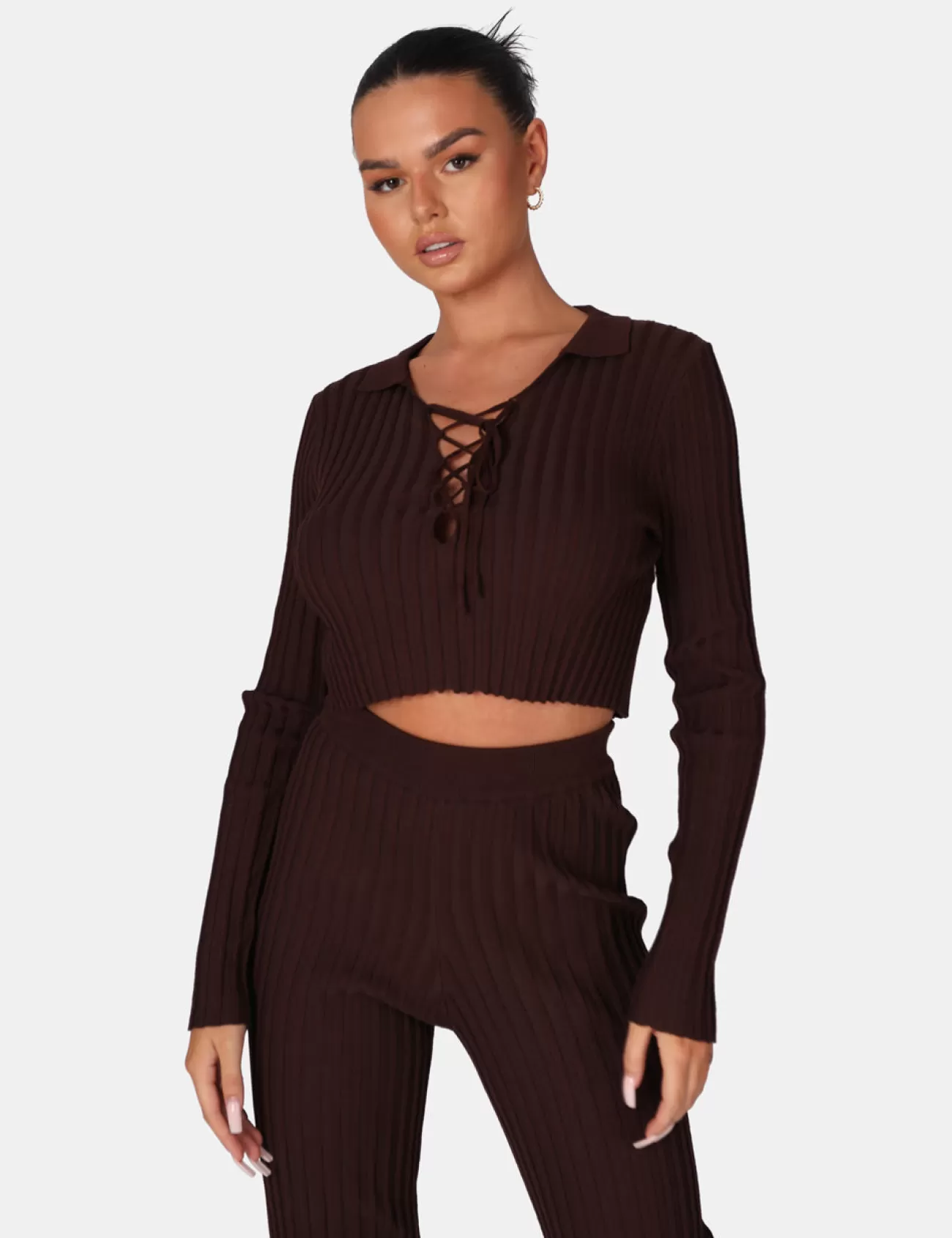 Public Desire Lace Up Ribbed Crop Top Chocolate Shop