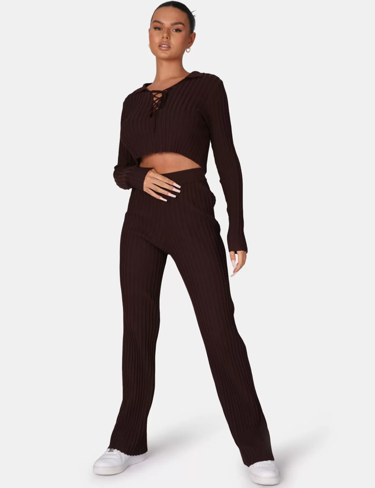 Public Desire Lace Up Ribbed Crop Top Chocolate Shop