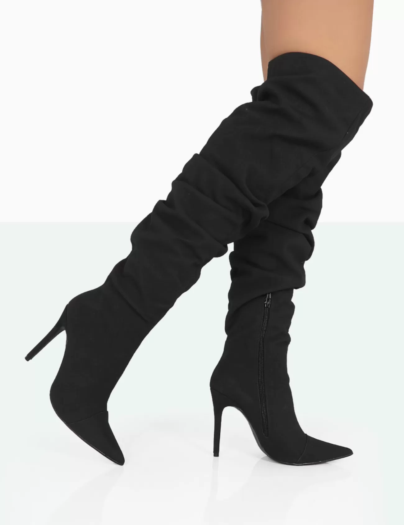 Public Desire Lariza Faux Suede Pointed Toe Stiletto Over The Knee Boots Black Cheap