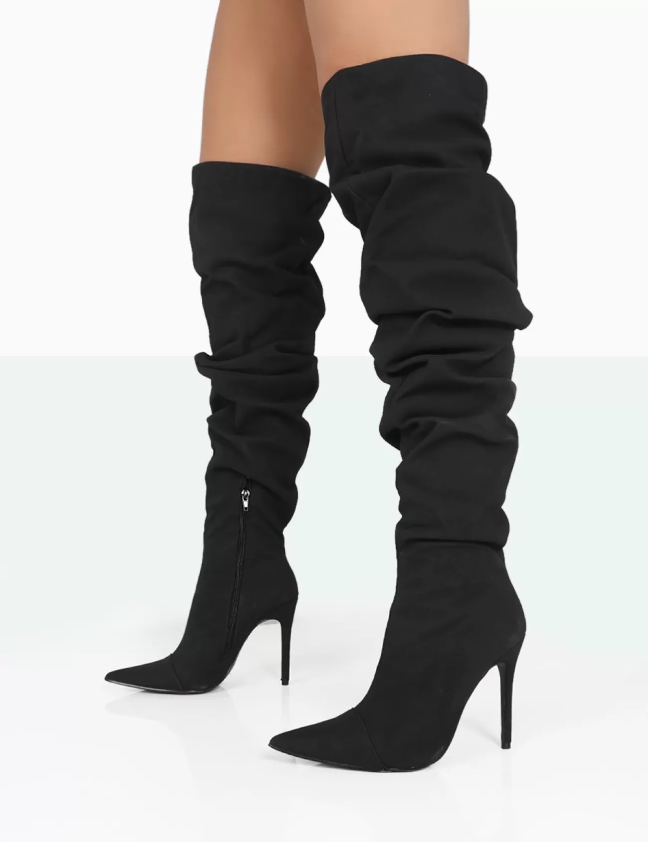 Public Desire Lariza Faux Suede Pointed Toe Stiletto Over The Knee Boots Black Cheap