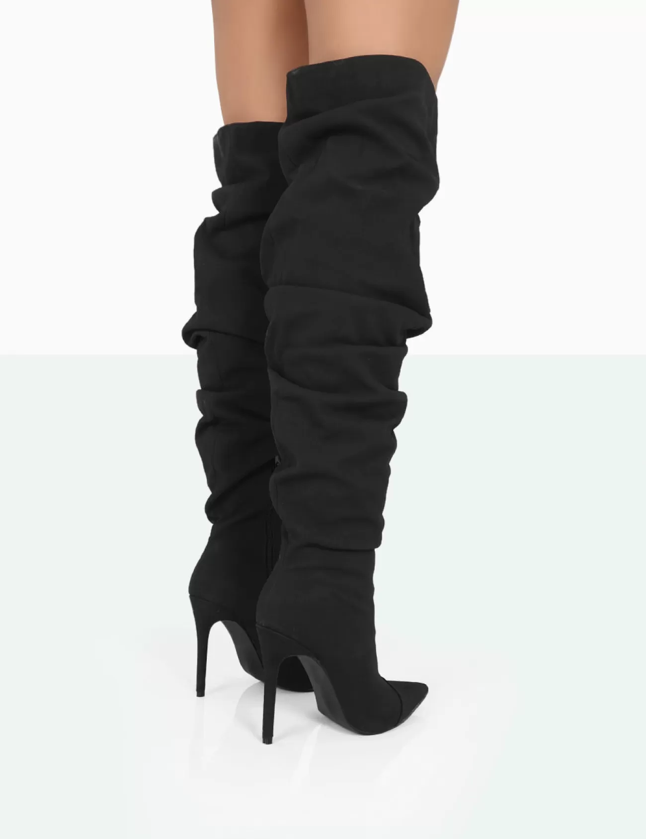Public Desire Lariza Faux Suede Pointed Toe Stiletto Over The Knee Boots Black Cheap