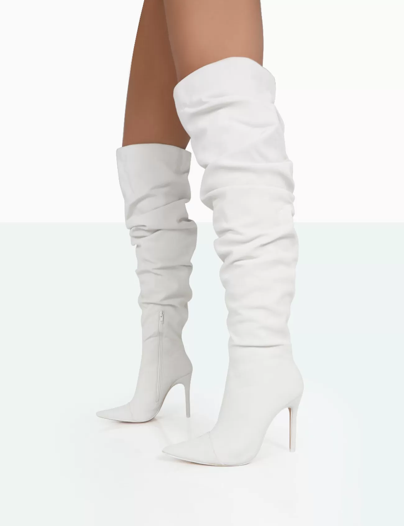 Public Desire Lariza Off Faux Suede Pointed Toe Stiletto Over The Knee Boots White Flash Sale