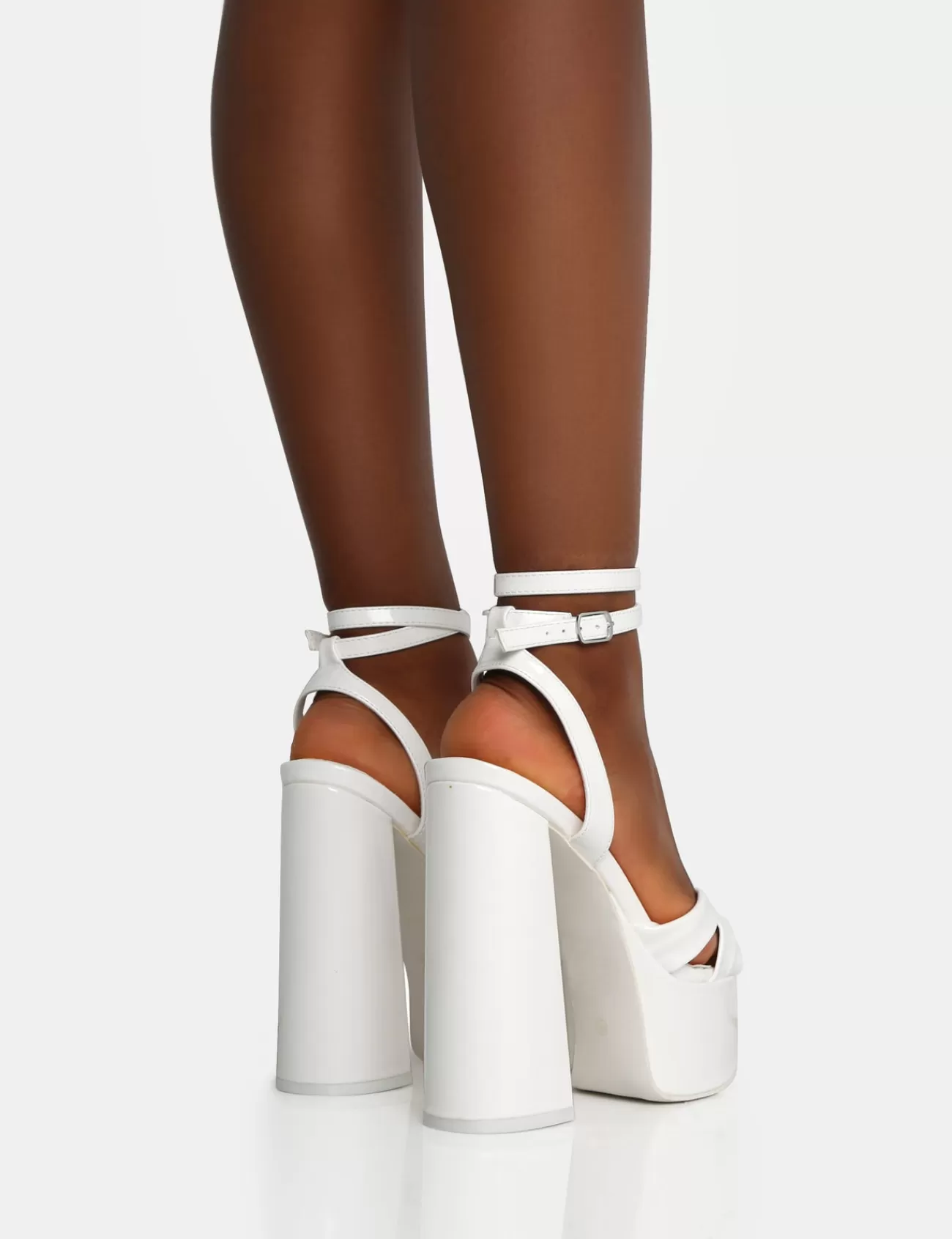 Public Desire Leo Edition Patent Platform High Heels White Hot