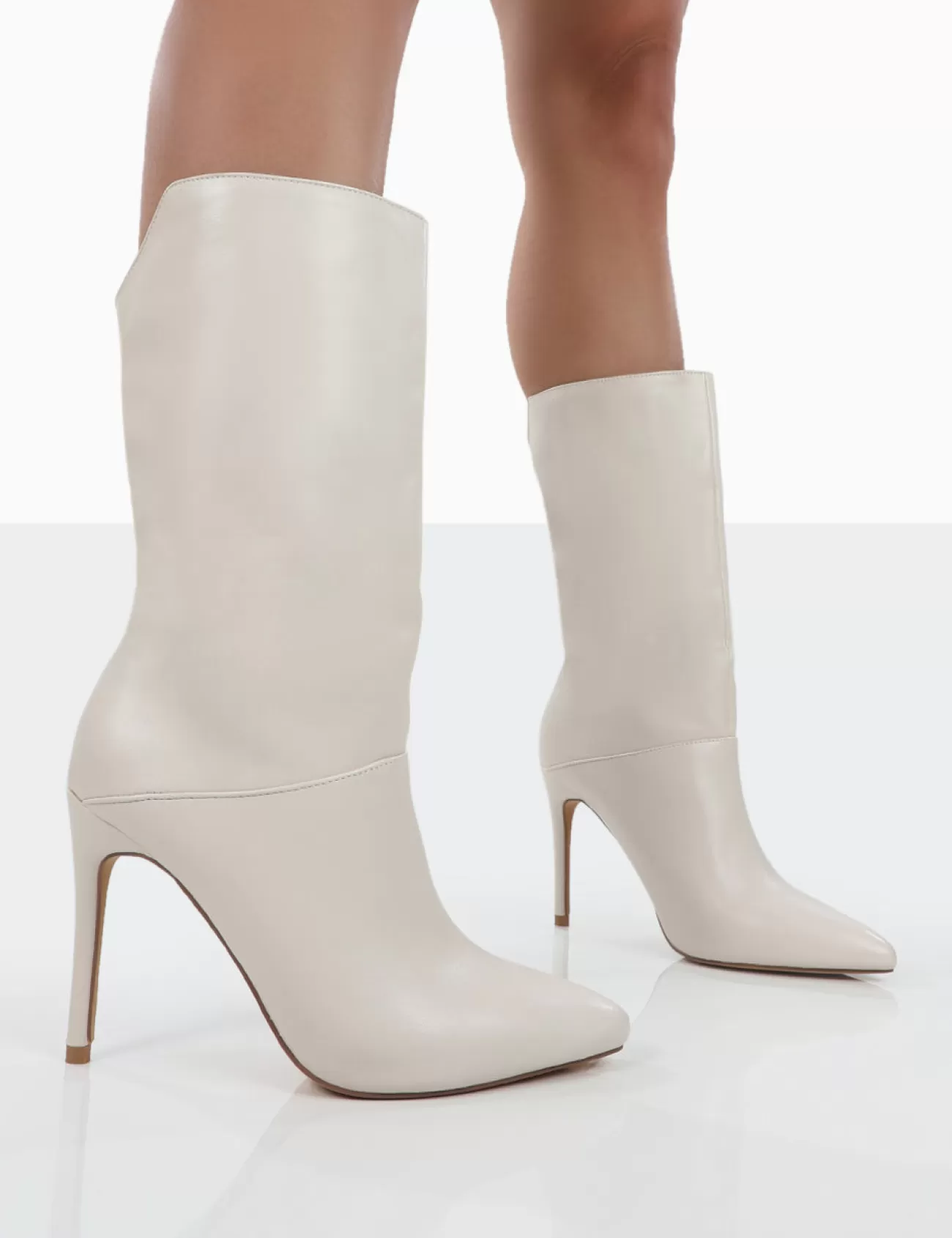 Public Desire Lisel Pu Pointed Toe Stiletto Heeled Ankle Boots Ecru Outlet