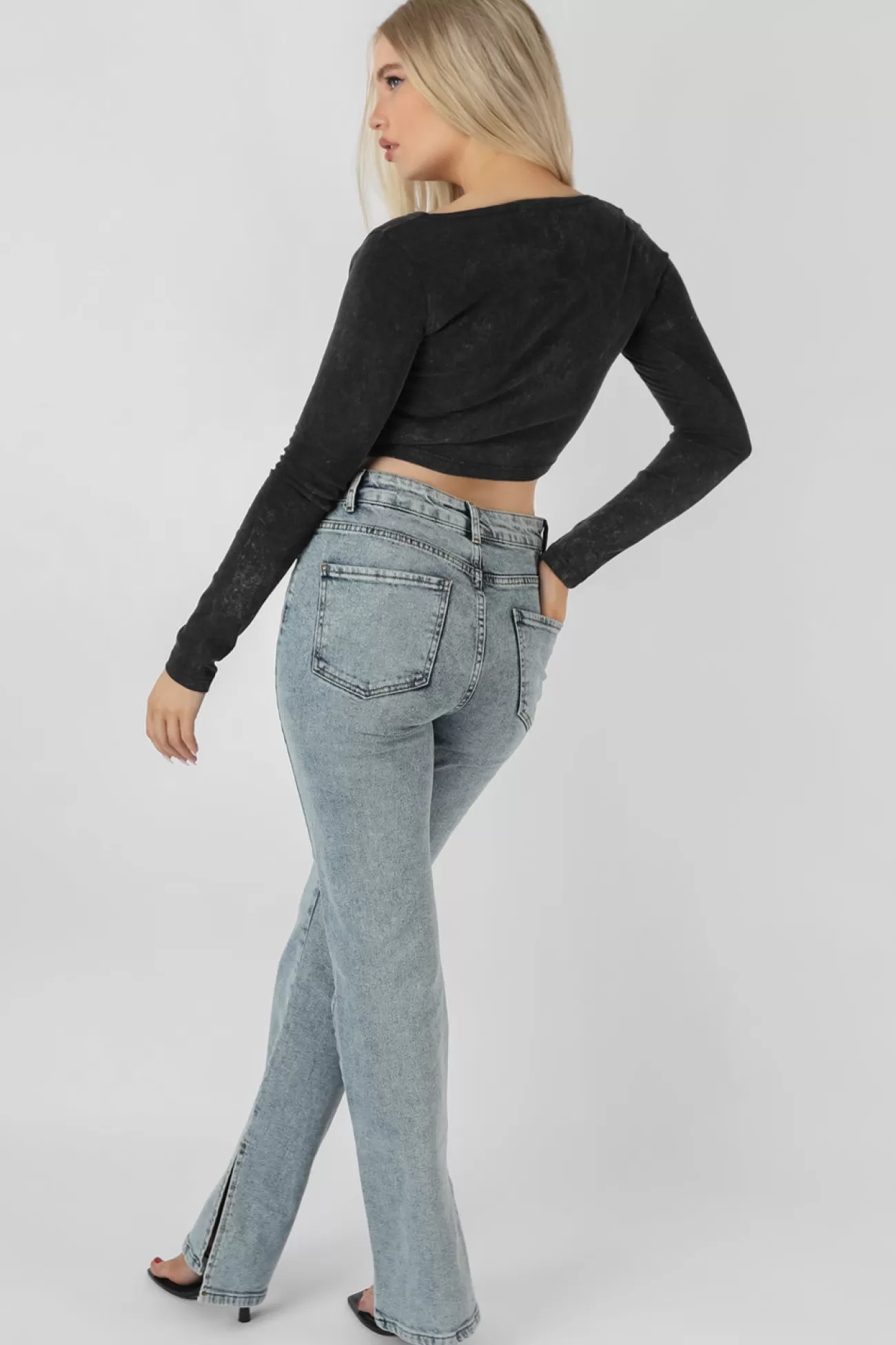 Public Desire Long Sleeve Bullring Detail Crop Top Black Cheap