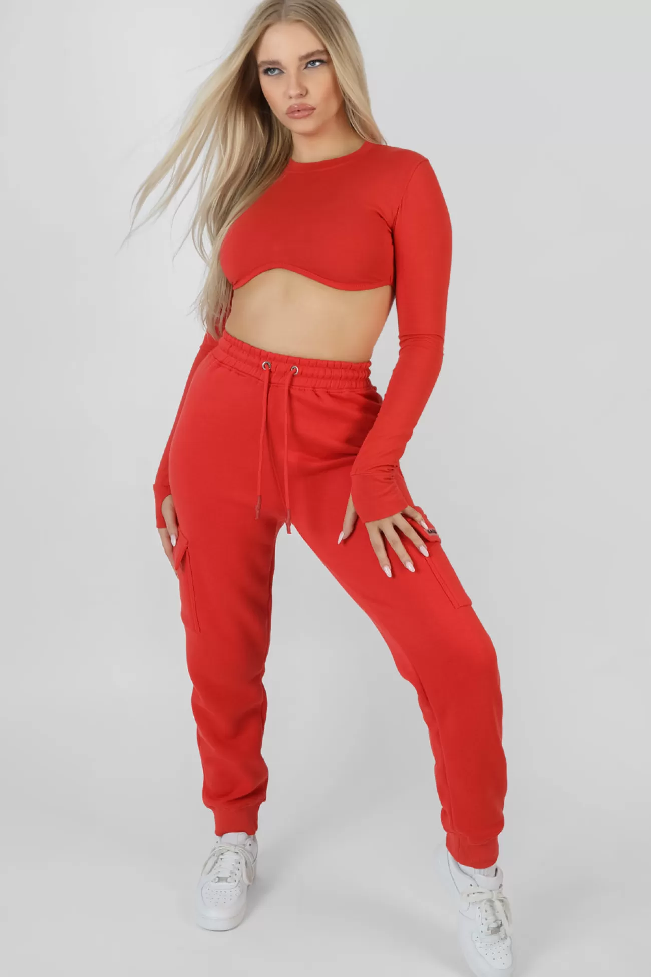 Public Desire Long Sleeve Underbust Top Red Hot