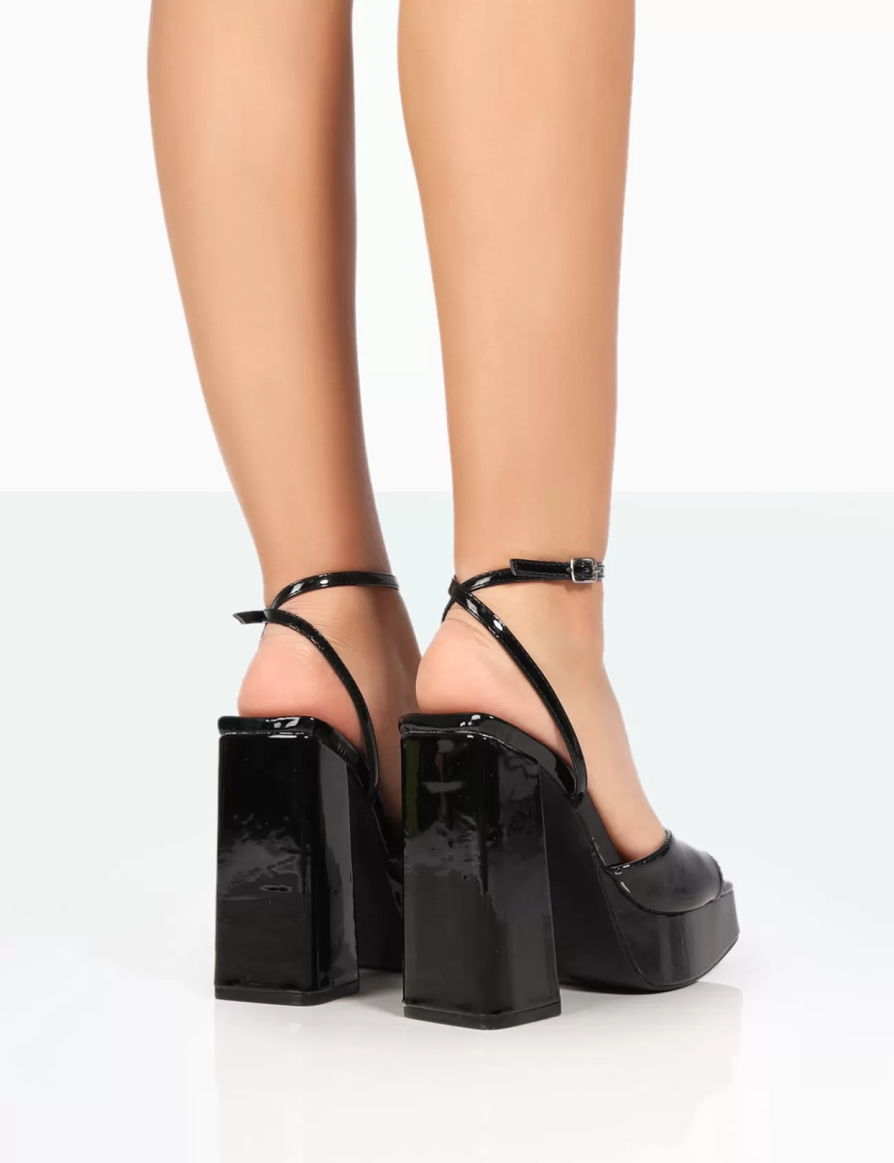Public Desire Lyle Patent Square Toe Block Platform High Heels Black Online