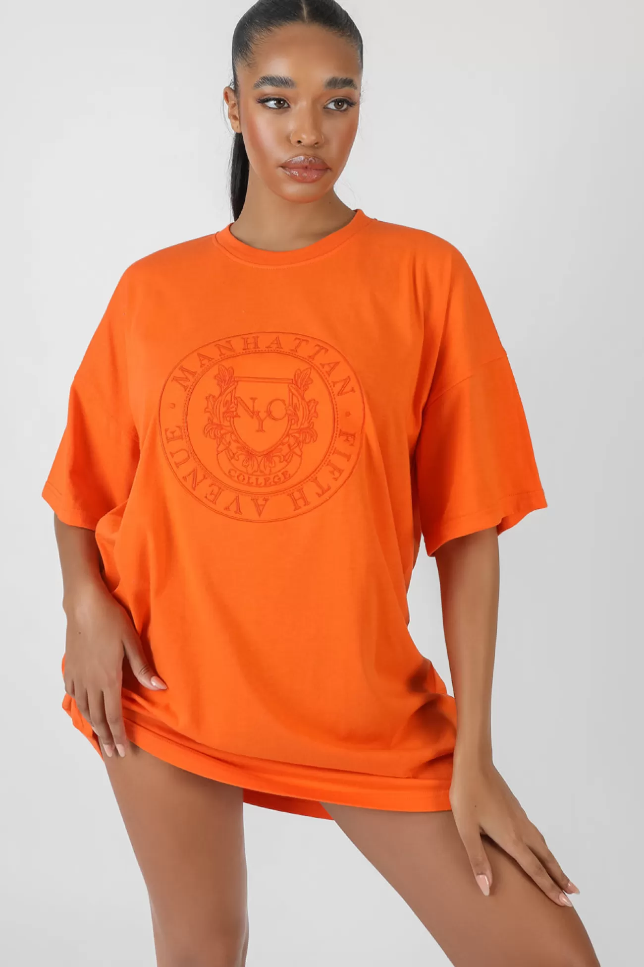 Public Desire Manhattan Embroidered T-Shirt Dress Orange Outlet