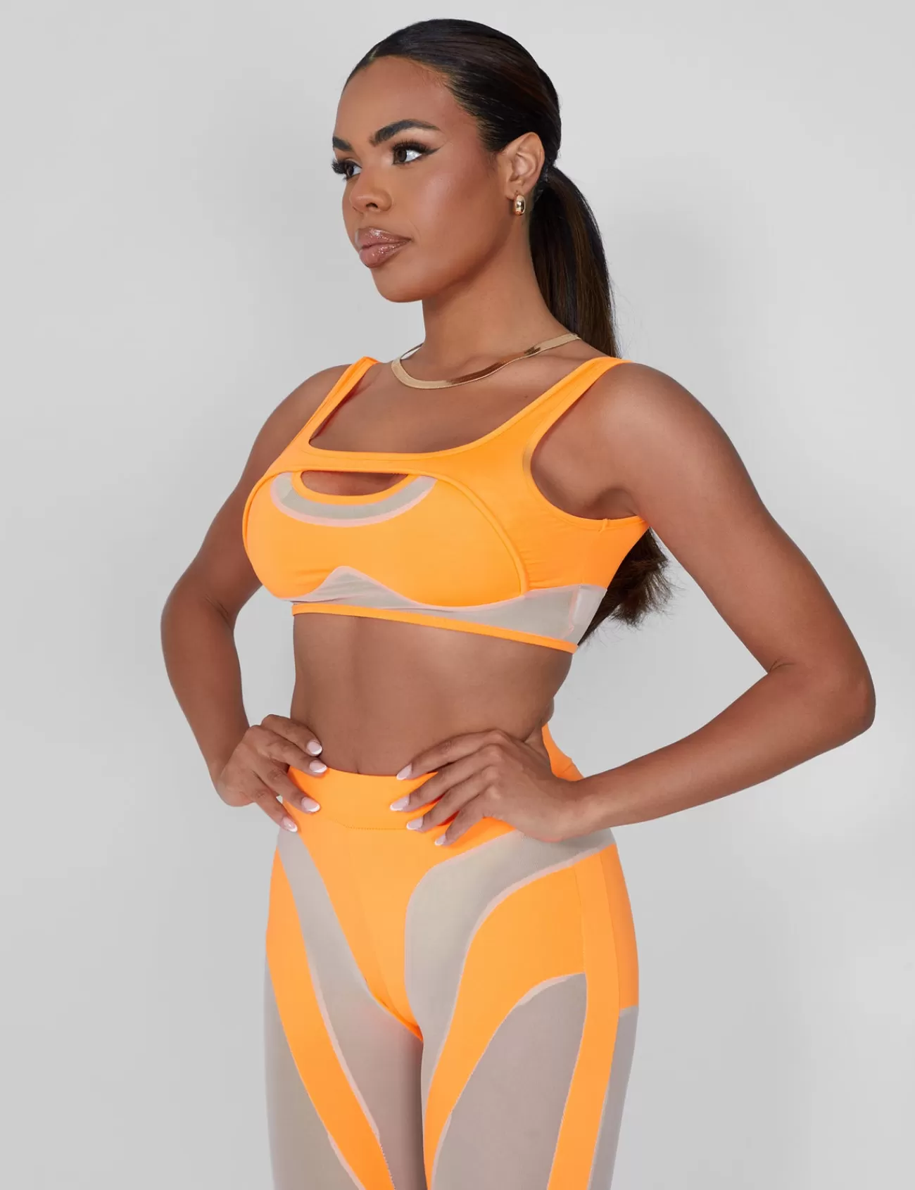 Public Desire Mesh Illusion Insert Sleeveless Crop Top Orange Cheap