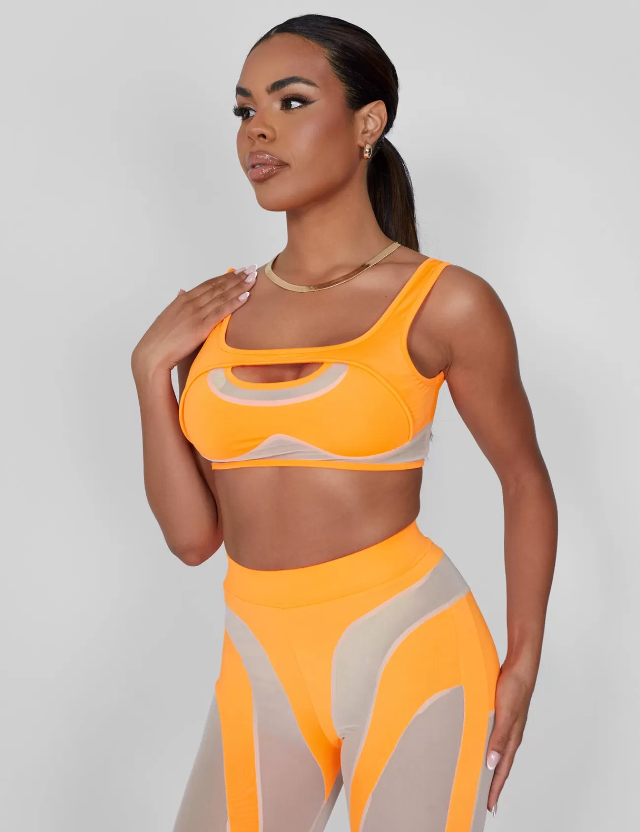 Public Desire Mesh Illusion Insert Sleeveless Crop Top Orange Cheap