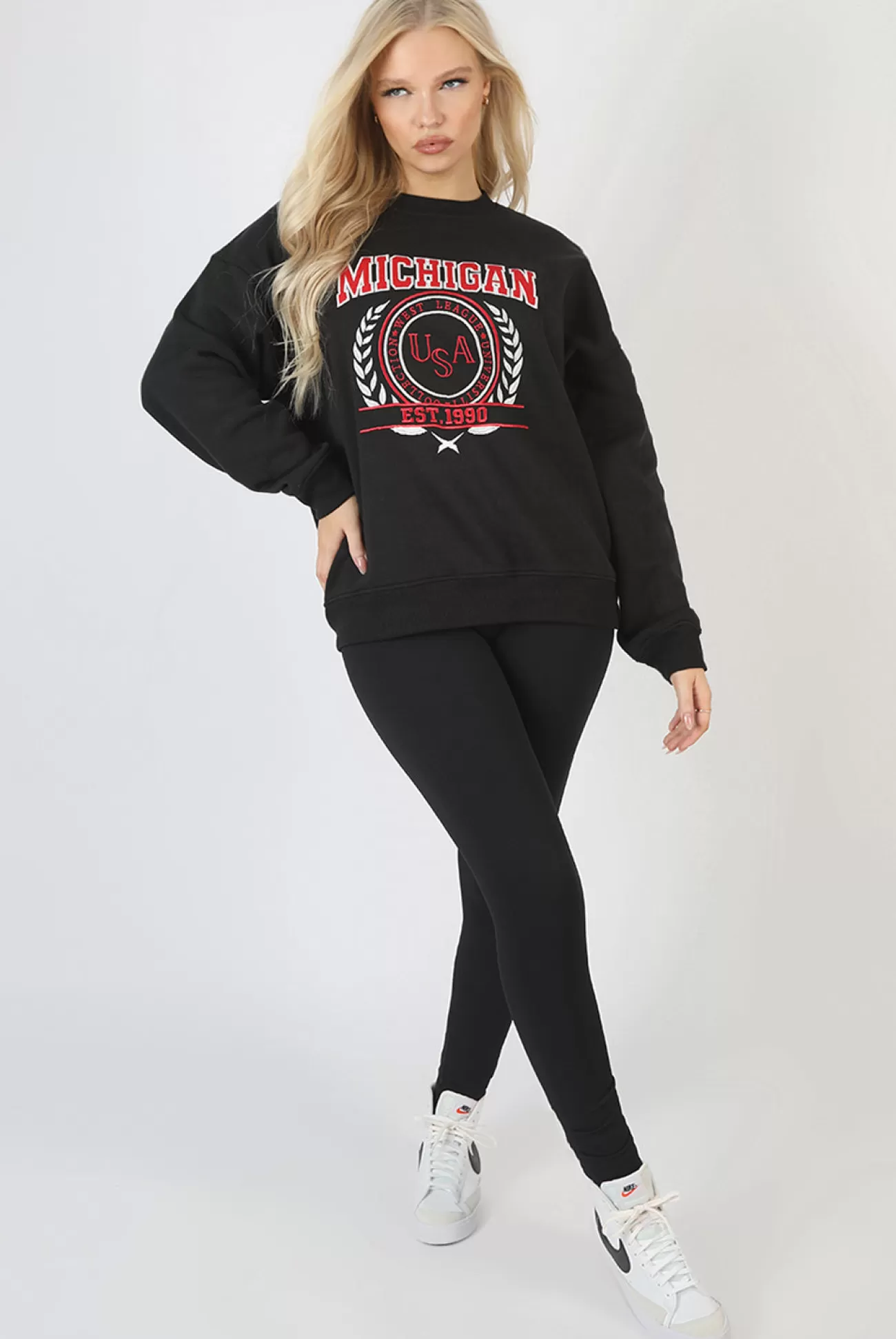 Public Desire Michigan Embroidered Slogan Oversized Sweatshirt Black Best