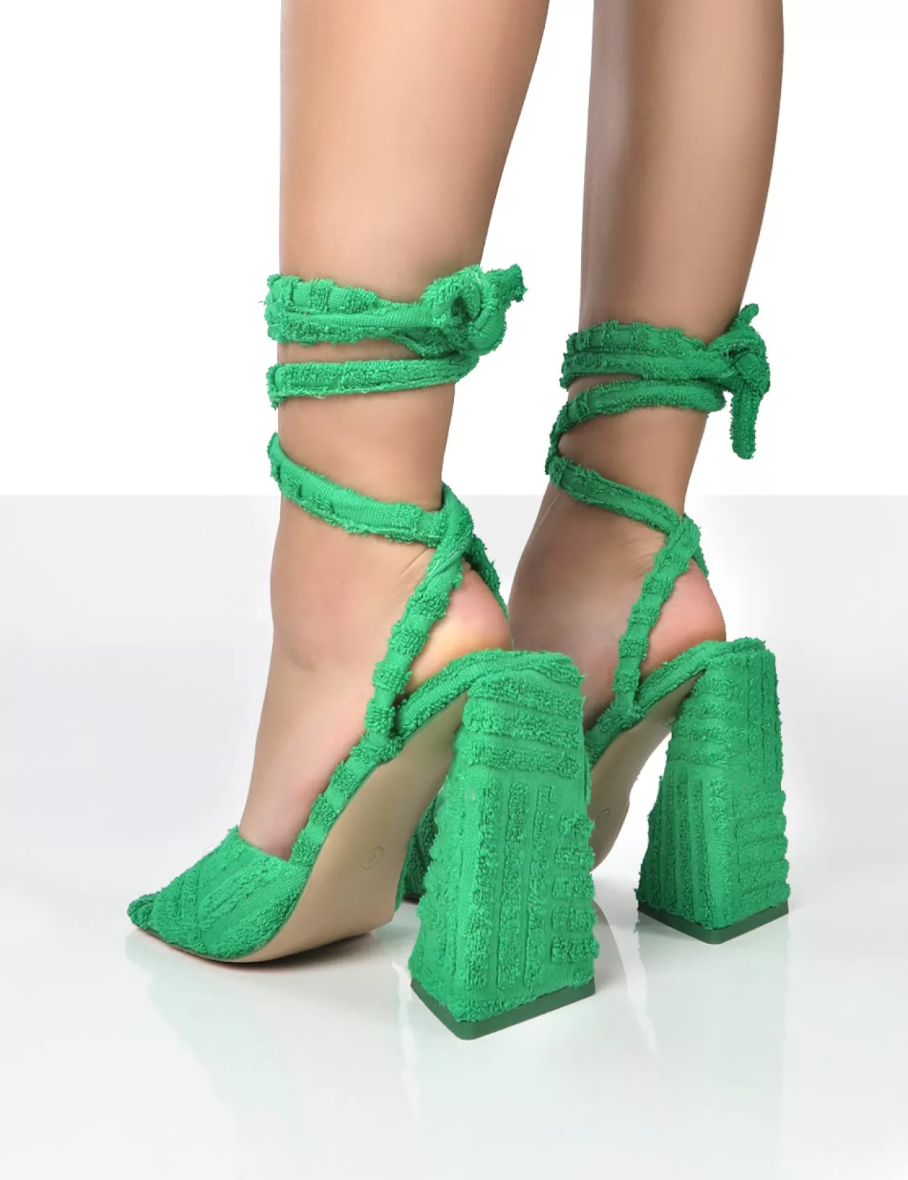 Public Desire Mojito Towelling Lace Up Pyramid Block Heels Green Cheap