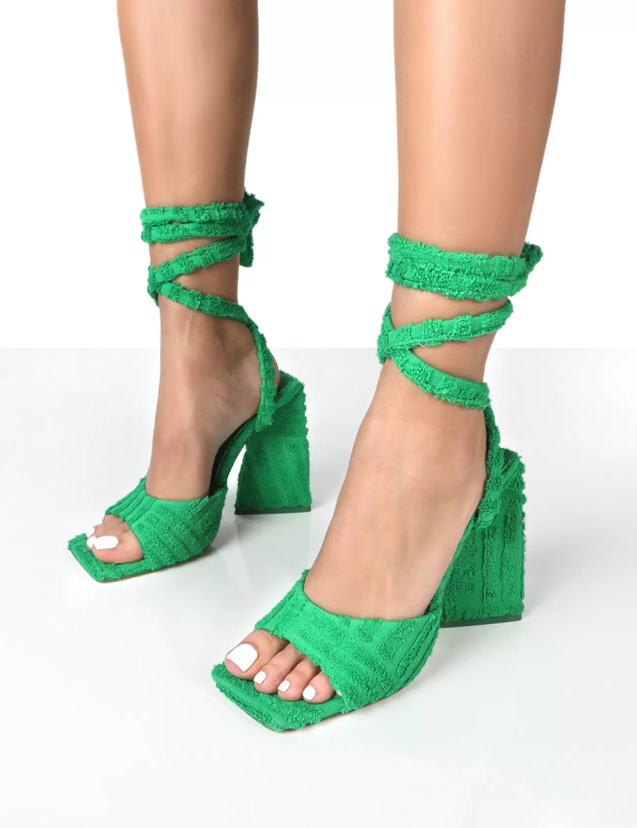 Public Desire Mojito Towelling Lace Up Pyramid Block Heels Green Cheap