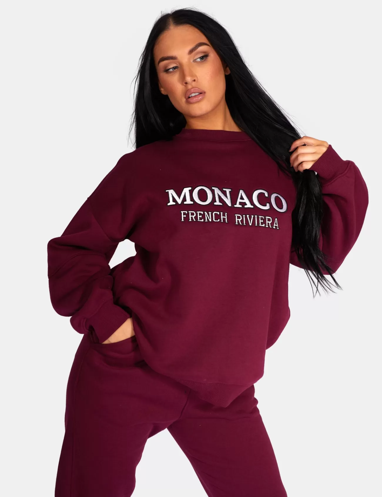 Public Desire Monaco Embroidered Sweatshirt Berry Store