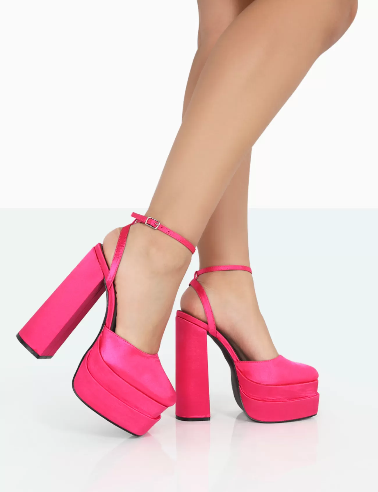 Public Desire Moonchild Fuchsia Satin Closed Toe Statement Platform Block Heels Pink Best Sale