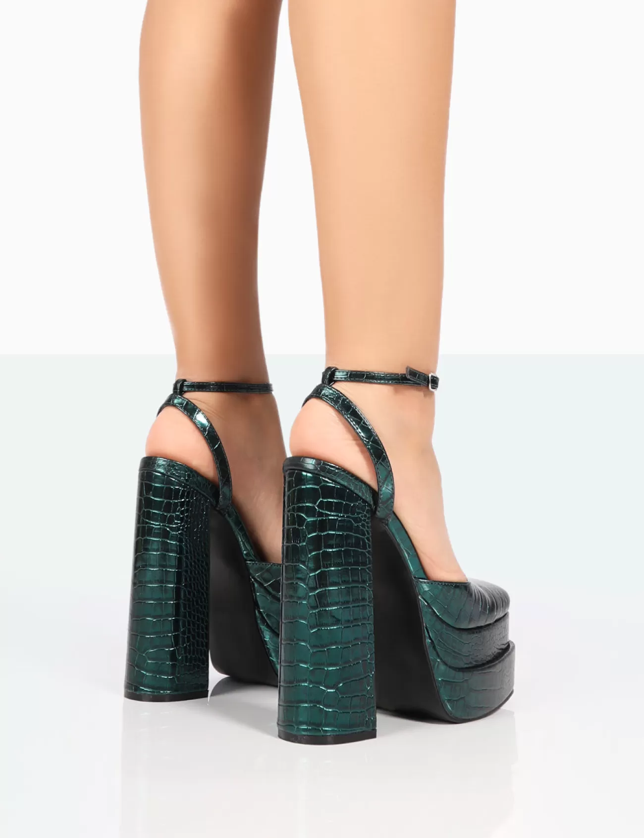 Public Desire Moonchild Metallic Green Croc Closed Toe Statement Platform Block Heels Emerald Best Sale