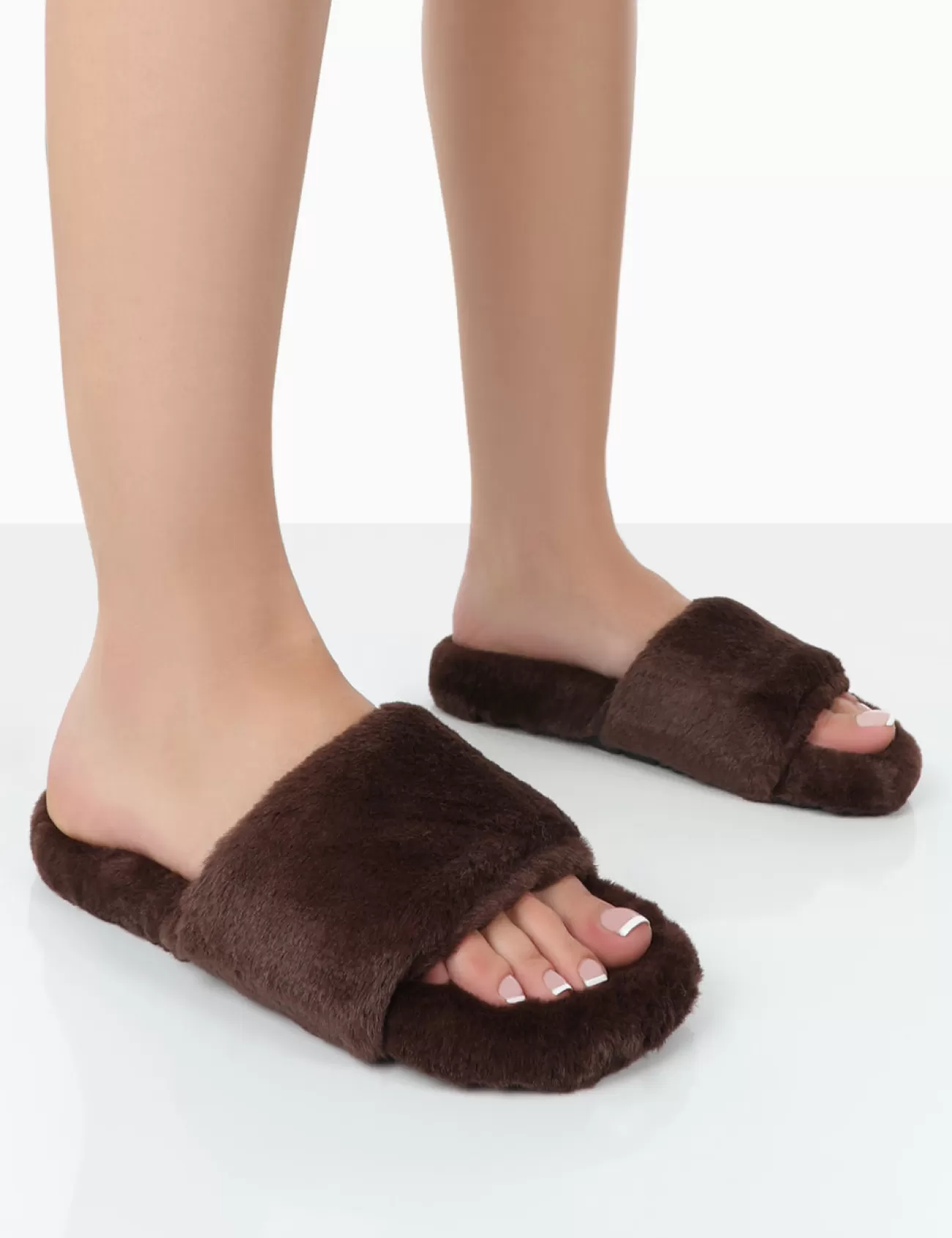 Public Desire Namaste Chocolate Fluffy Faux Fur Slippers Brown Best