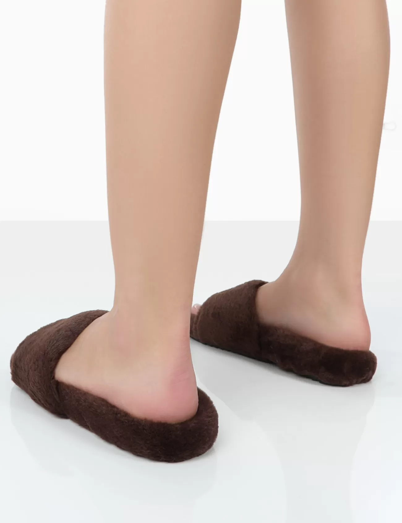 Public Desire Namaste Chocolate Fluffy Faux Fur Slippers Brown Best
