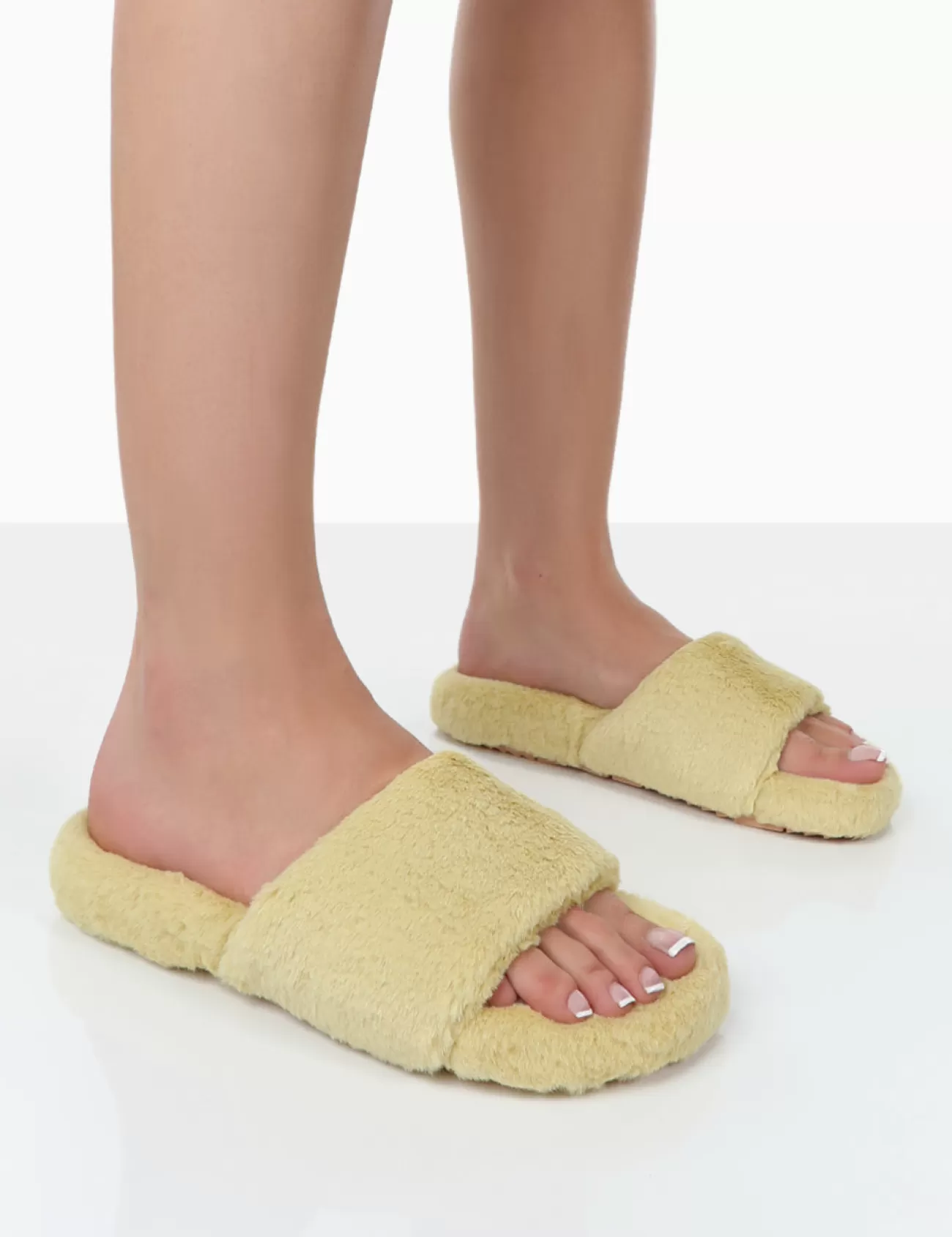 Public Desire Namaste Fluffy Faux Fur Slippers Yellow Store