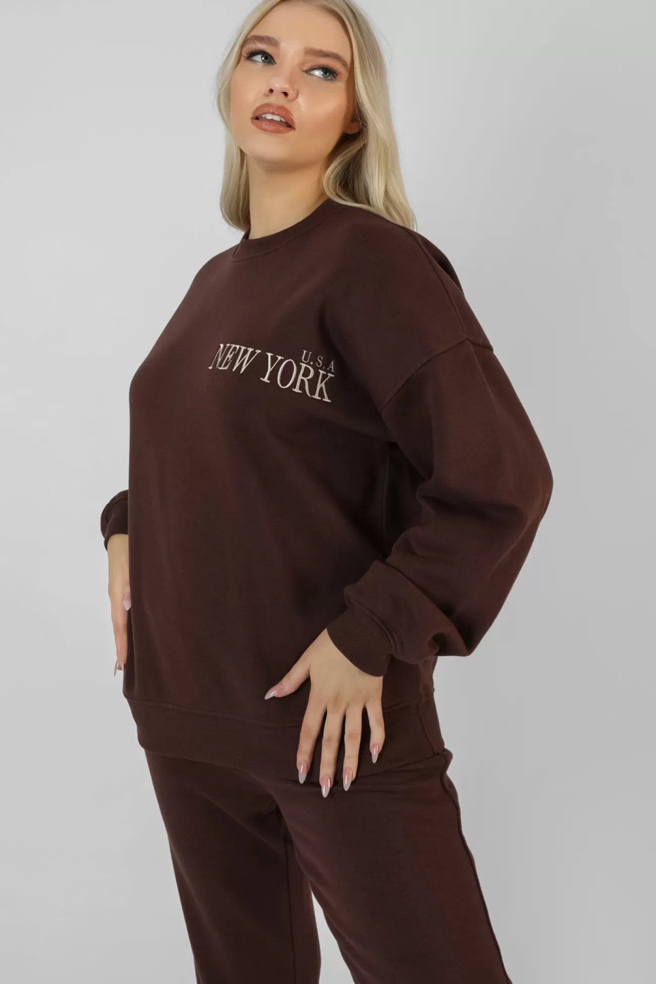 Public Desire New York Oversized Sweatshirt Chocolate Clearance