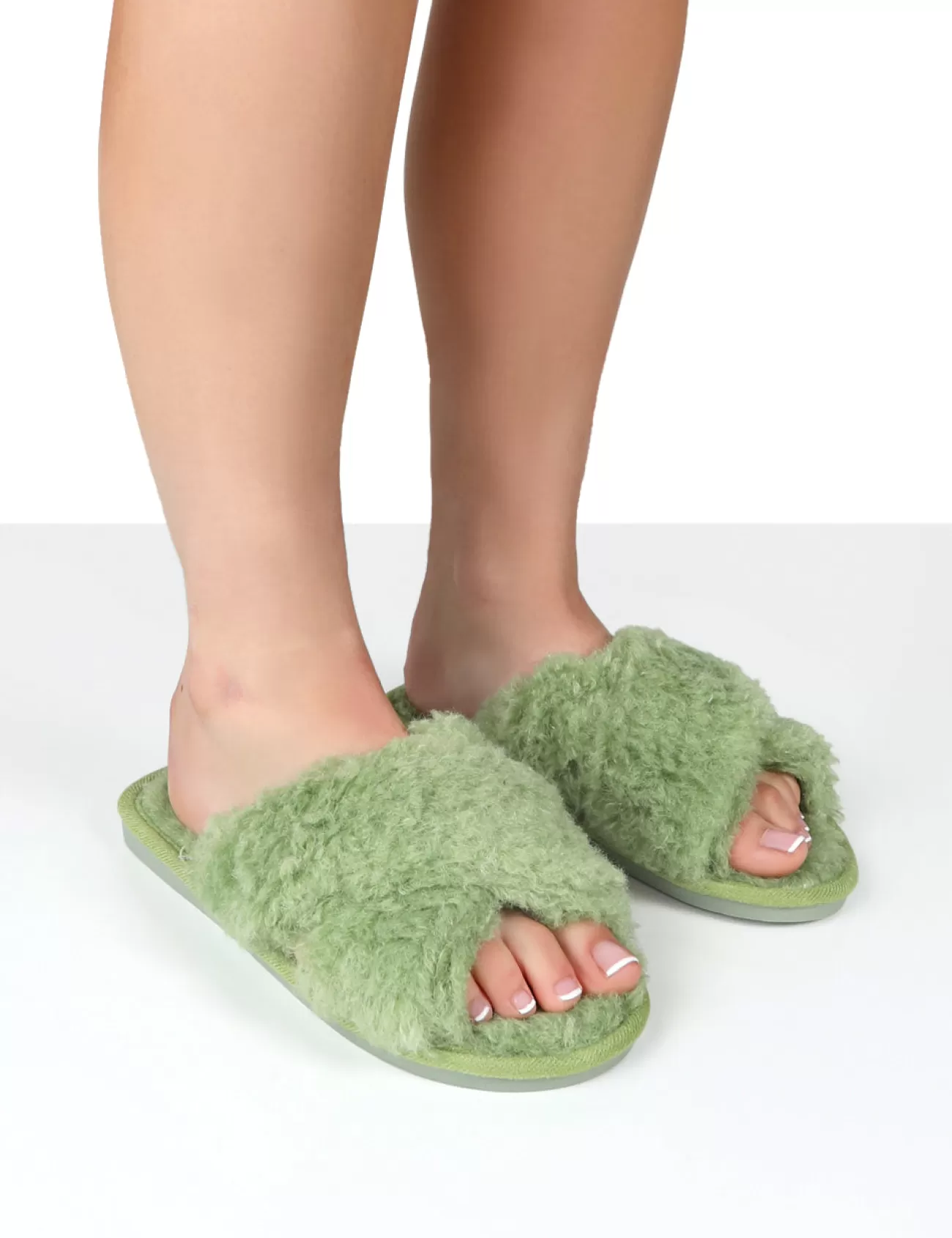 Public Desire Nightcap Cross Strap Slippers Green Cheap