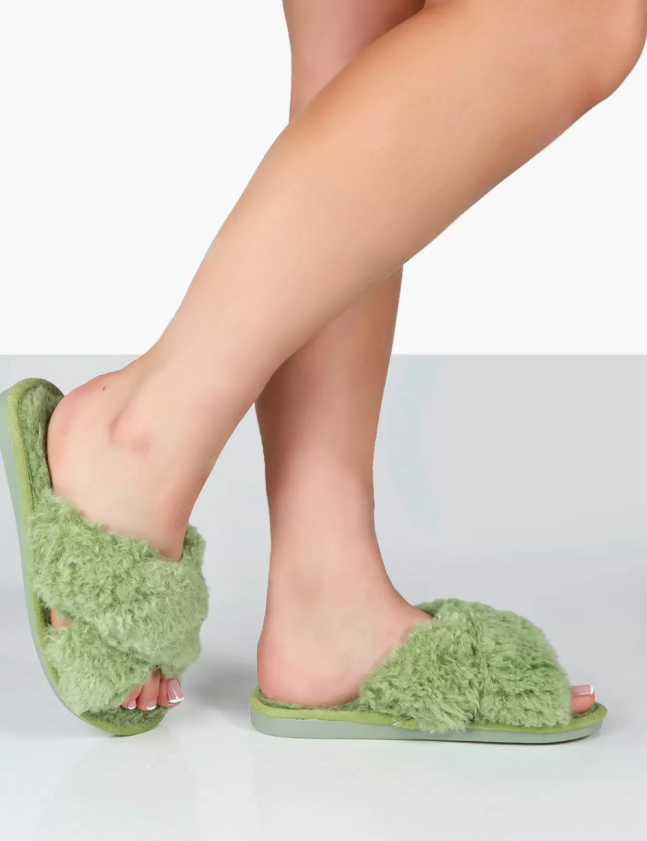 Public Desire Nightcap Cross Strap Slippers Green Cheap