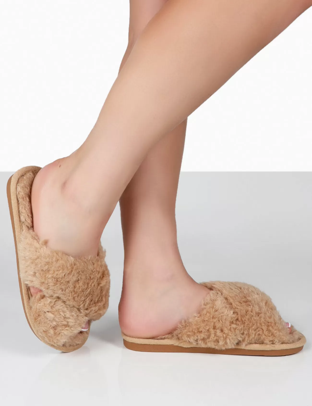 Public Desire Nightcap Cross Strap Slippers Beige Best