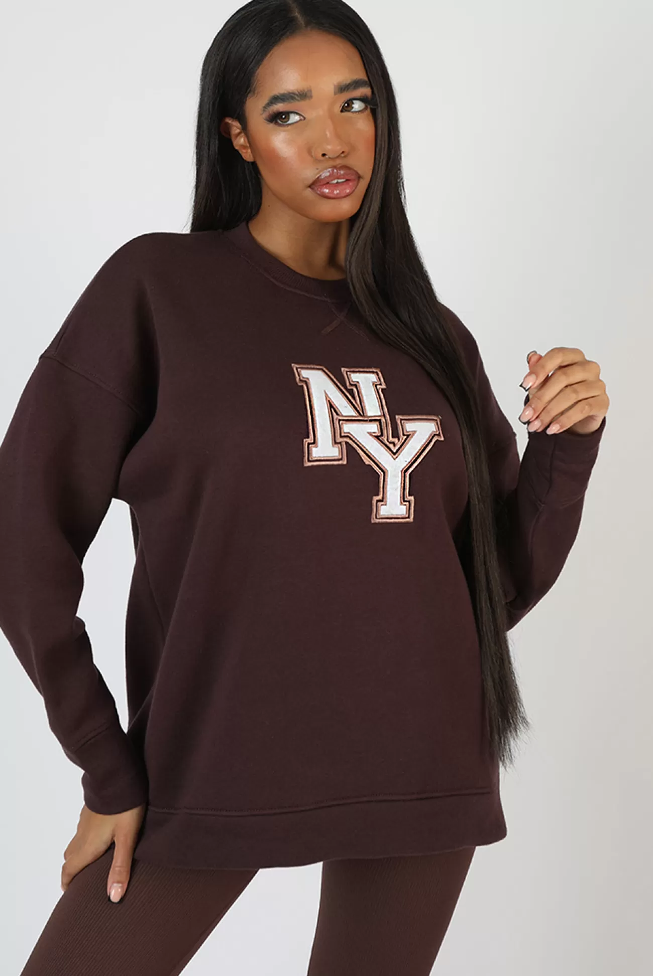 Public Desire Ny Oversized Sweatshirt Chocolate Best