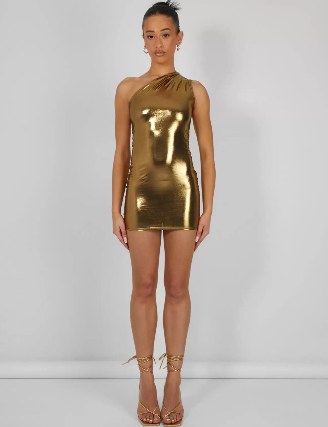 Public Desire One Shoulder Ruched Metallic Mini Dress Gold Online