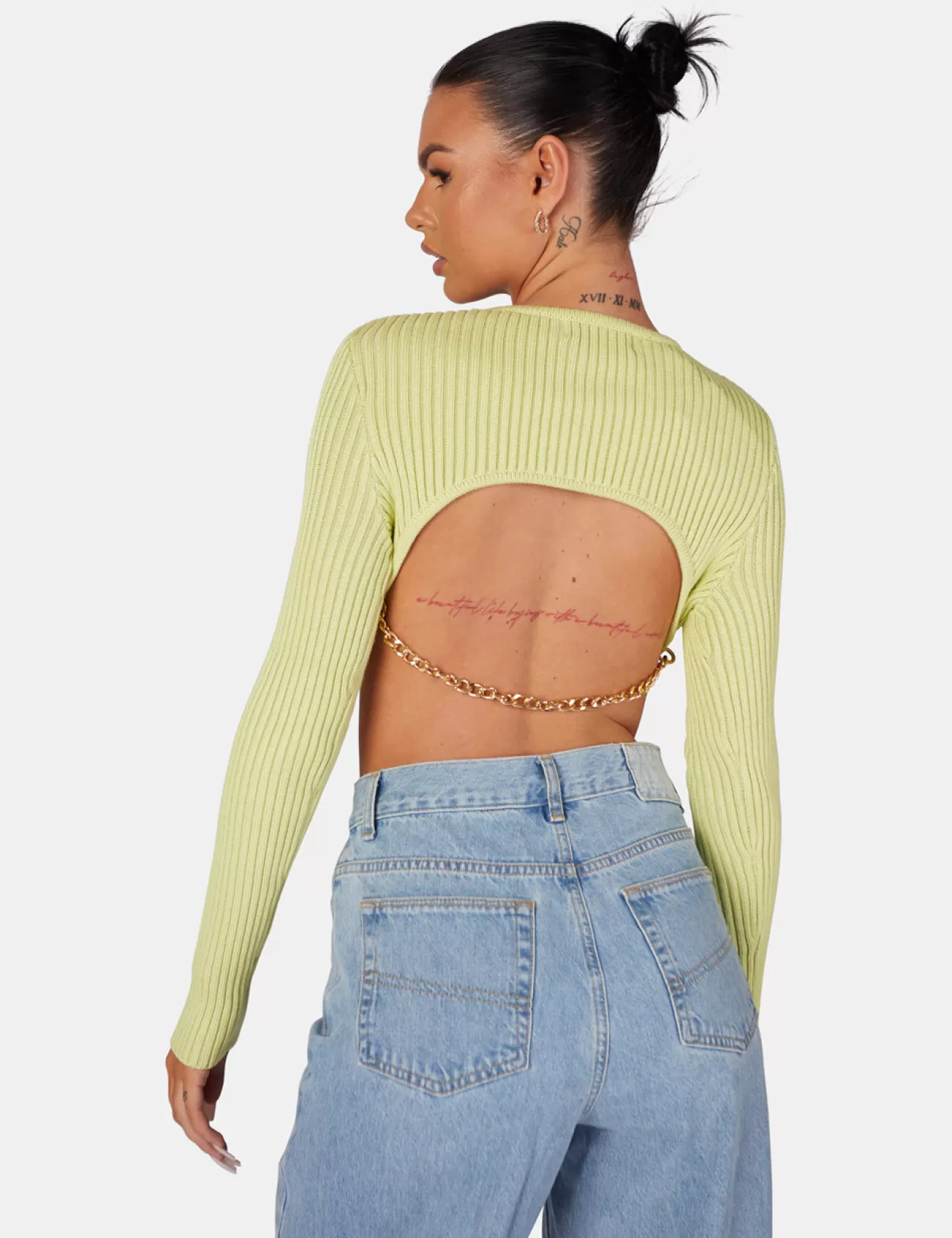 Public Desire Open Chain Back Knitted Crop Top Lime Flash Sale