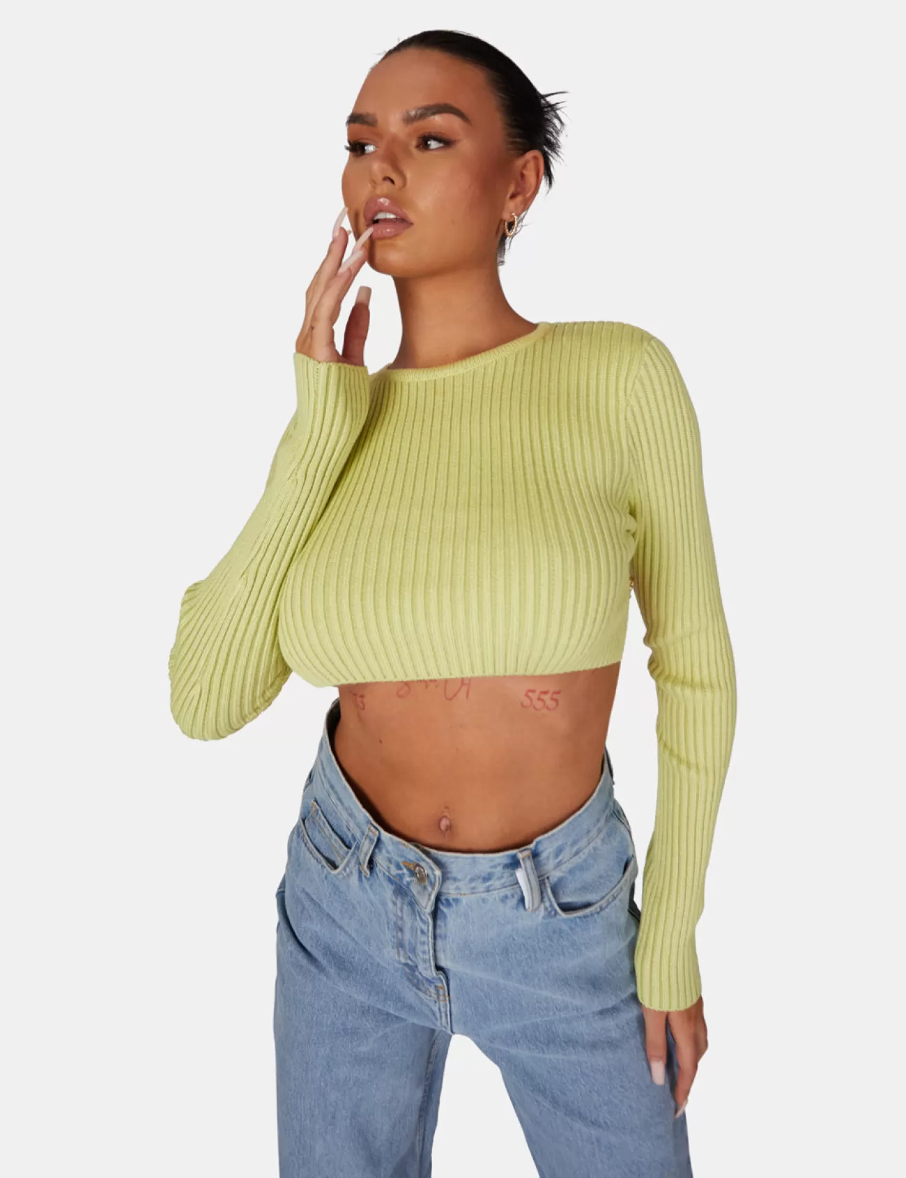 Public Desire Open Chain Back Knitted Crop Top Lime Flash Sale