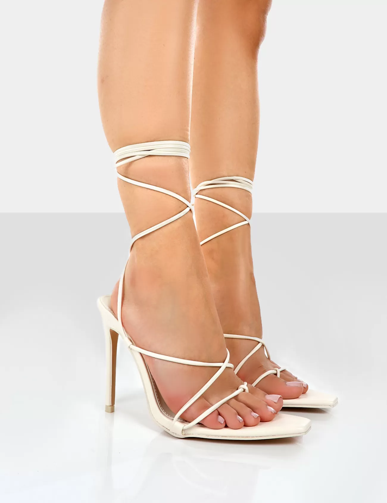 Public Desire Otti Pu Lace Up Stiletto Heels Ecru Cheap