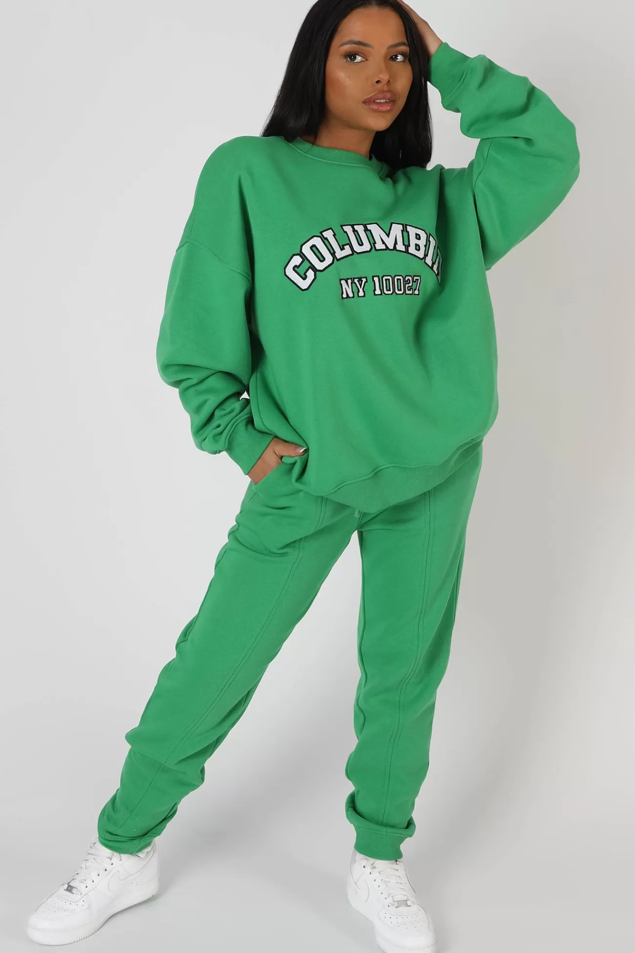 Public Desire Oversized Columbia Slogan Sweatshirt Green Discount