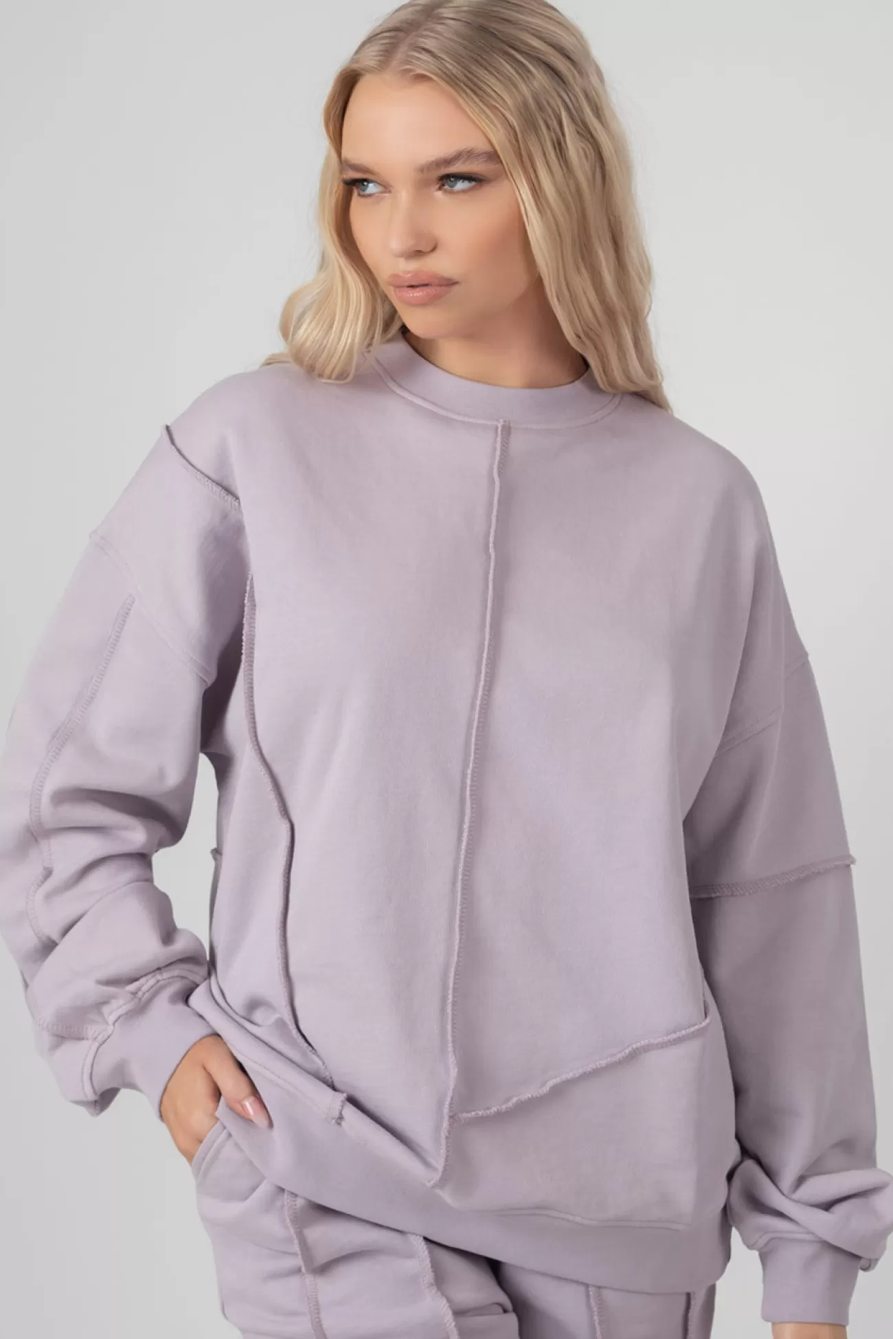 Public Desire Oversized Exposed Seam Detail Sweatshirt Lilac Best Sale