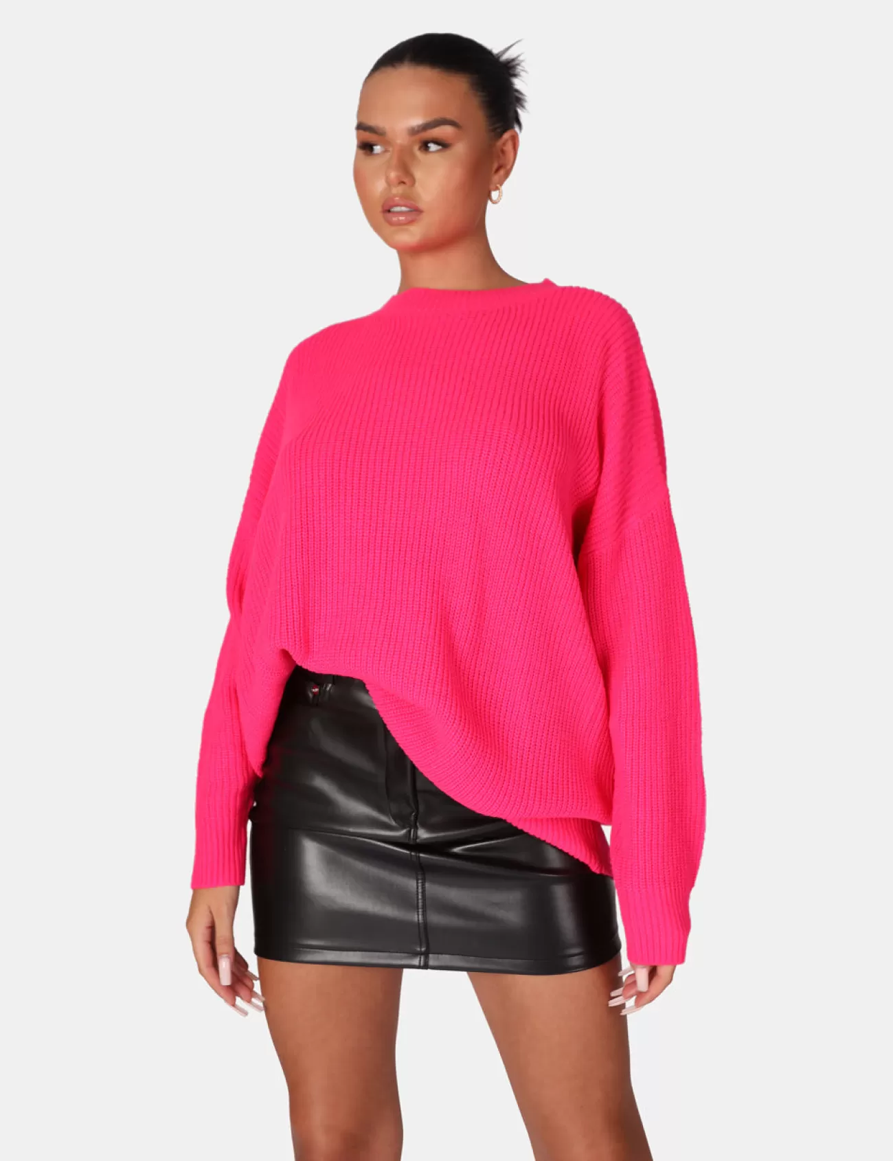 Public Desire Oversized Knitted Crew Neck Jumper Pink Outlet