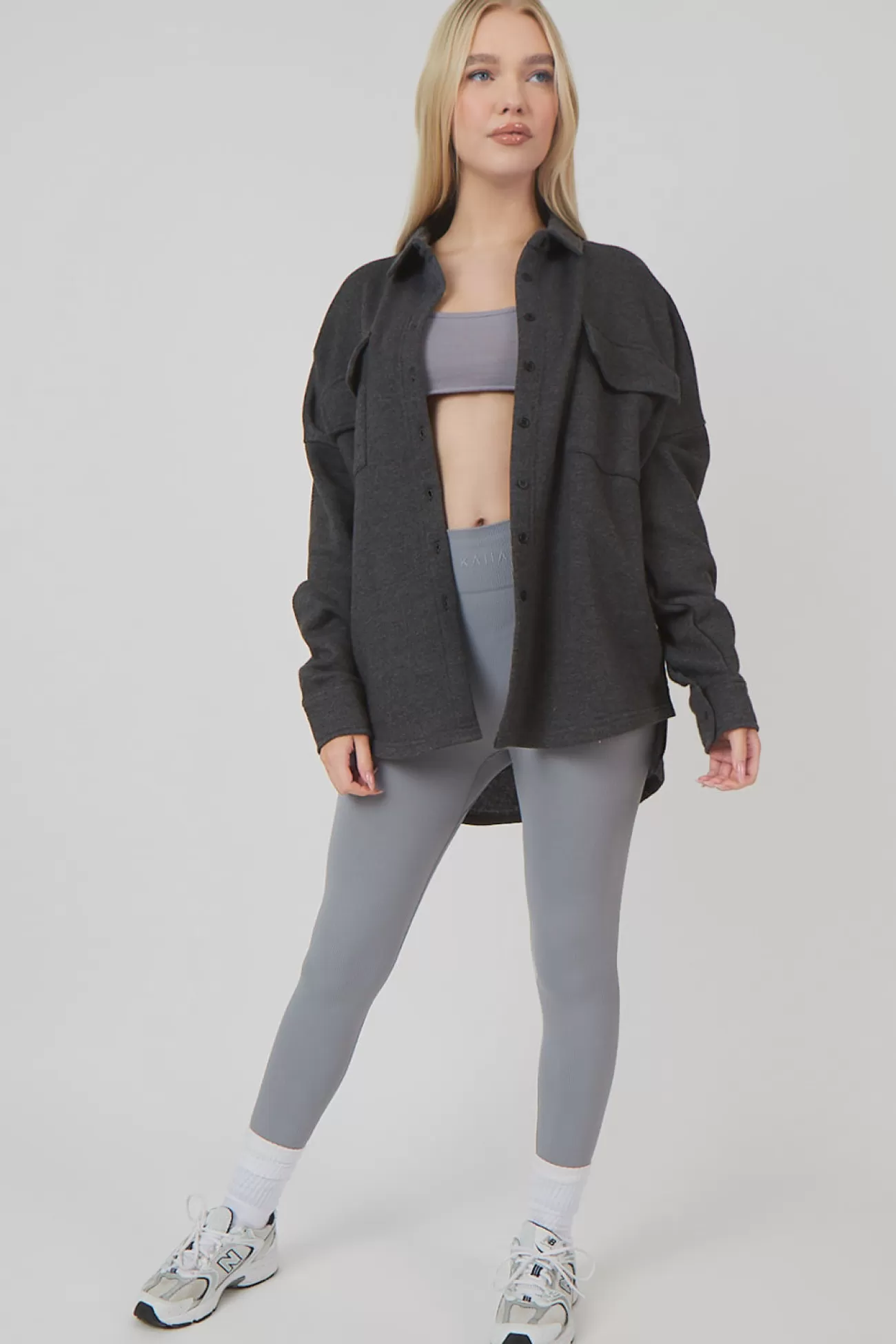 Public Desire Oversized Pocket Front Shacket Acid Wash Grey Fashion