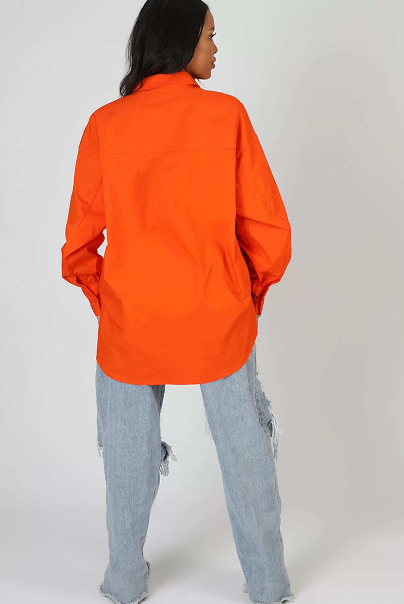 Public Desire Oversized Pocket Poplin Shirt Orange Discount