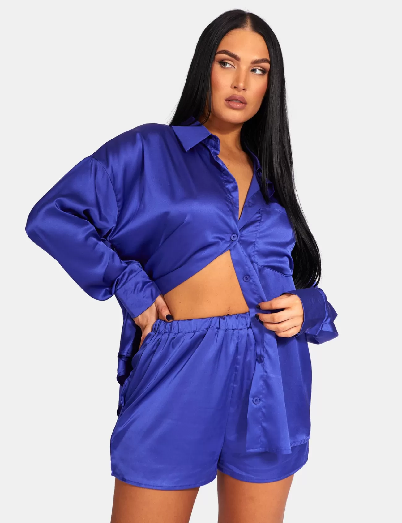 Public Desire Oversized Satin Shirt Purple Flash Sale