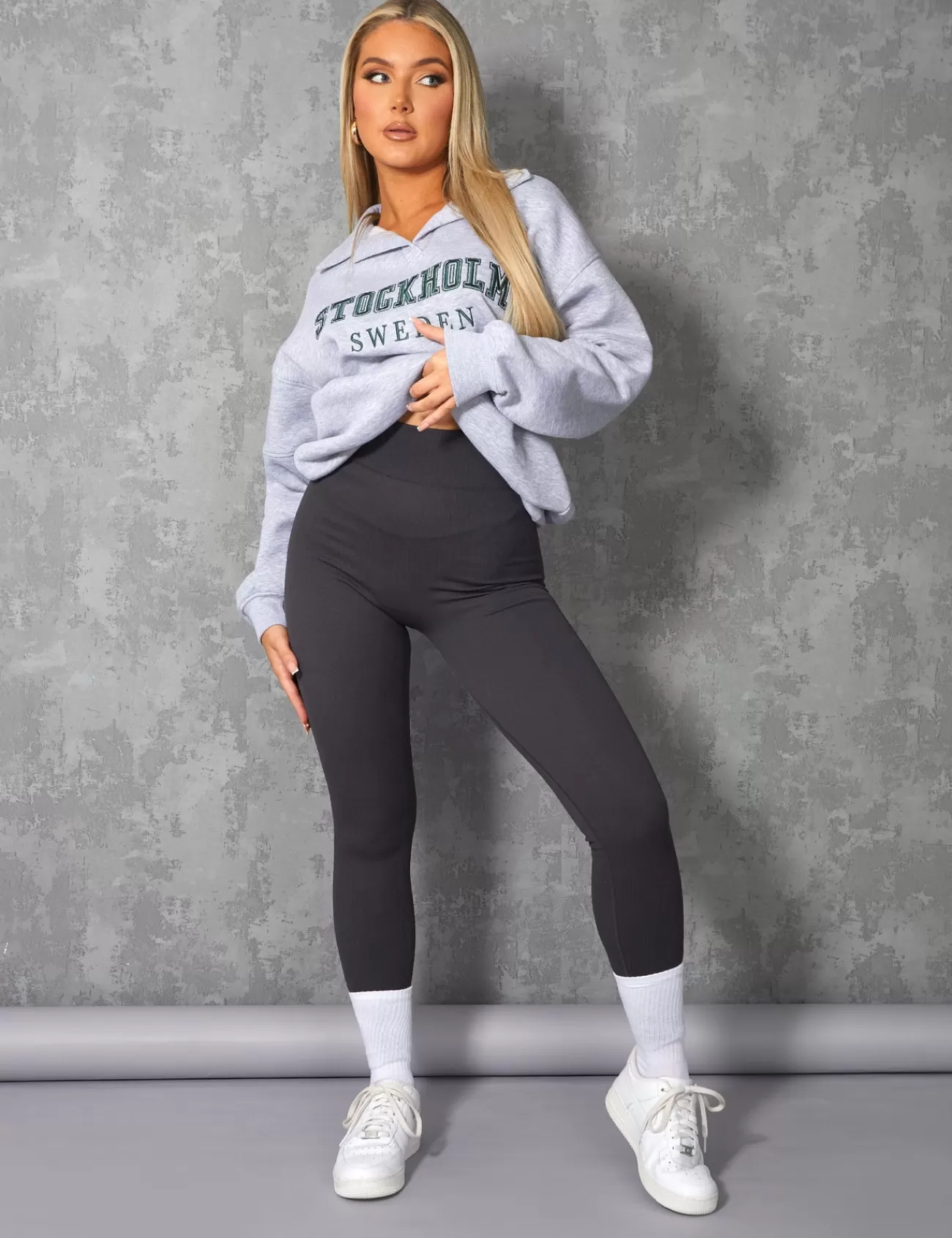 Public Desire Oversized Stockholm Slogan Rugby Sweatshirt Grey Marl Online