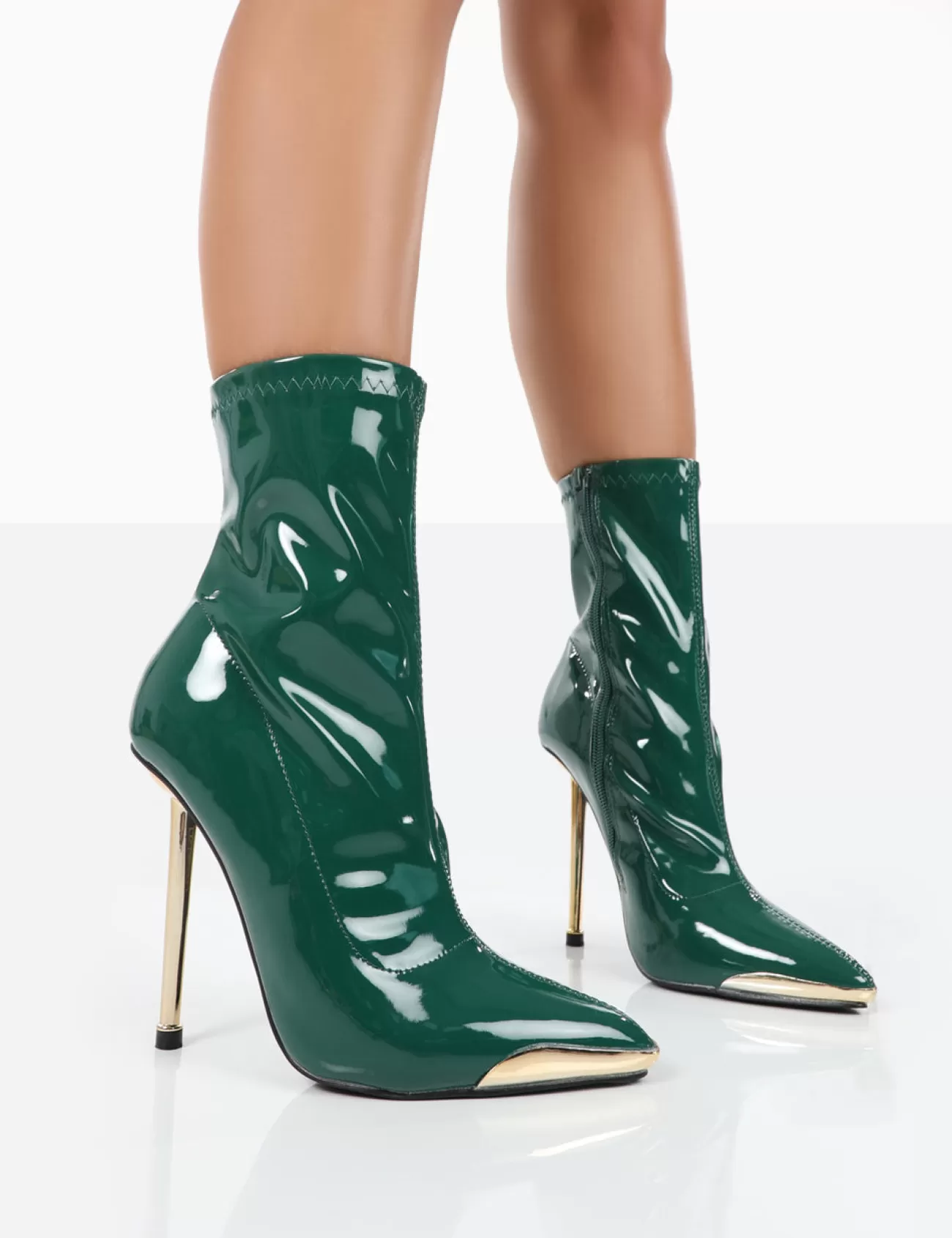 Public Desire Player Patent Stiletto Heel Ankle Boots Green Store